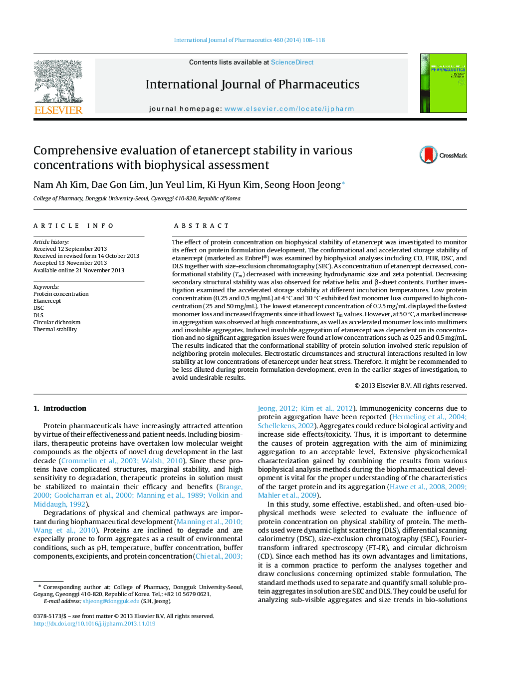 Comprehensive evaluation of etanercept stability in various concentrations with biophysical assessment