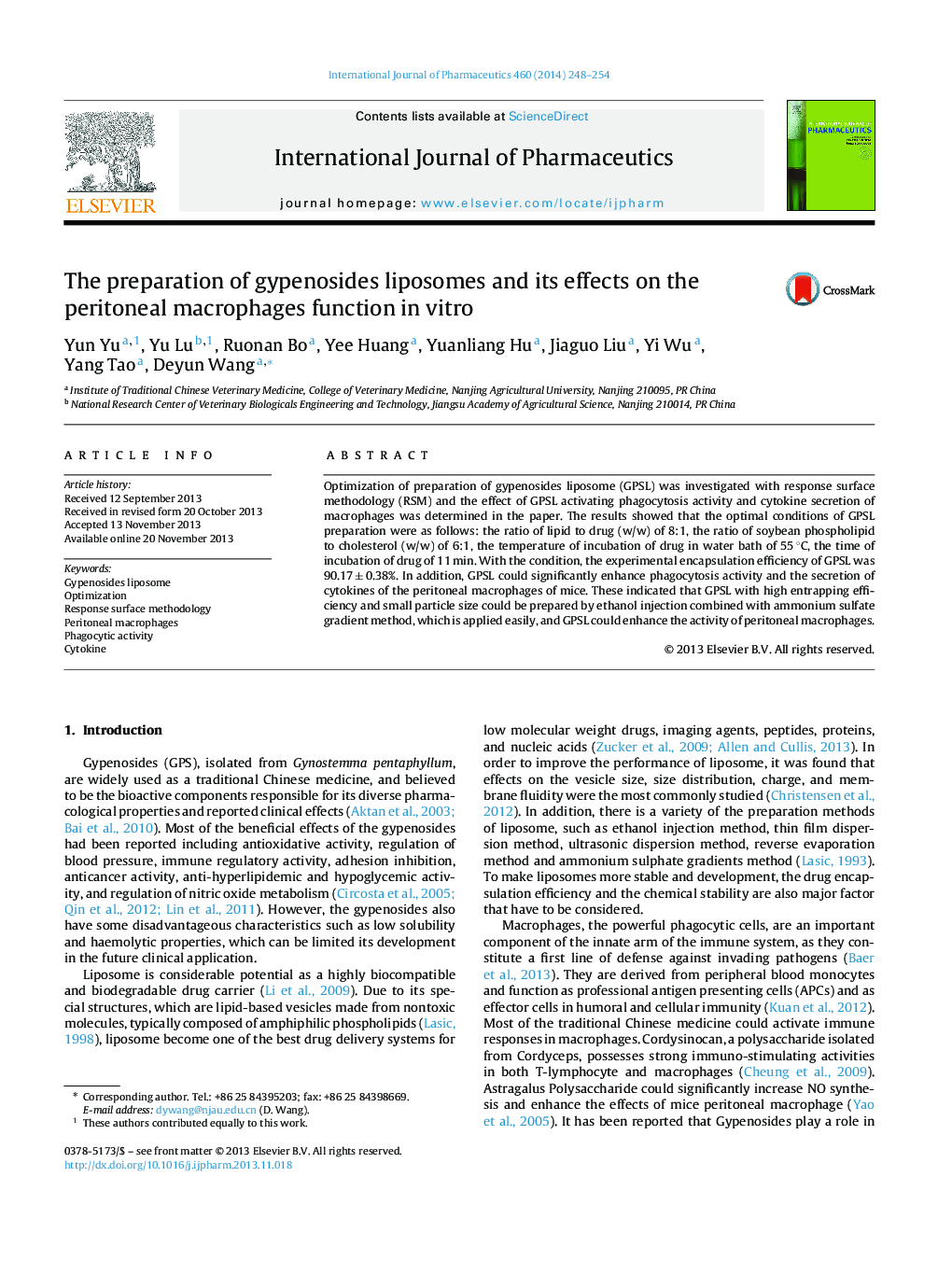 The preparation of gypenosides liposomes and its effects on the peritoneal macrophages function in vitro