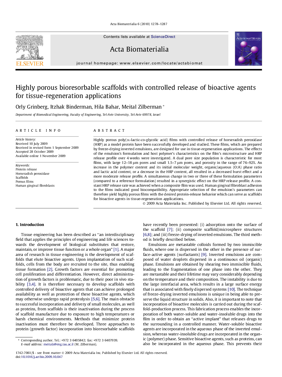 Highly porous bioresorbable scaffolds with controlled release of bioactive agents for tissue-regeneration applications