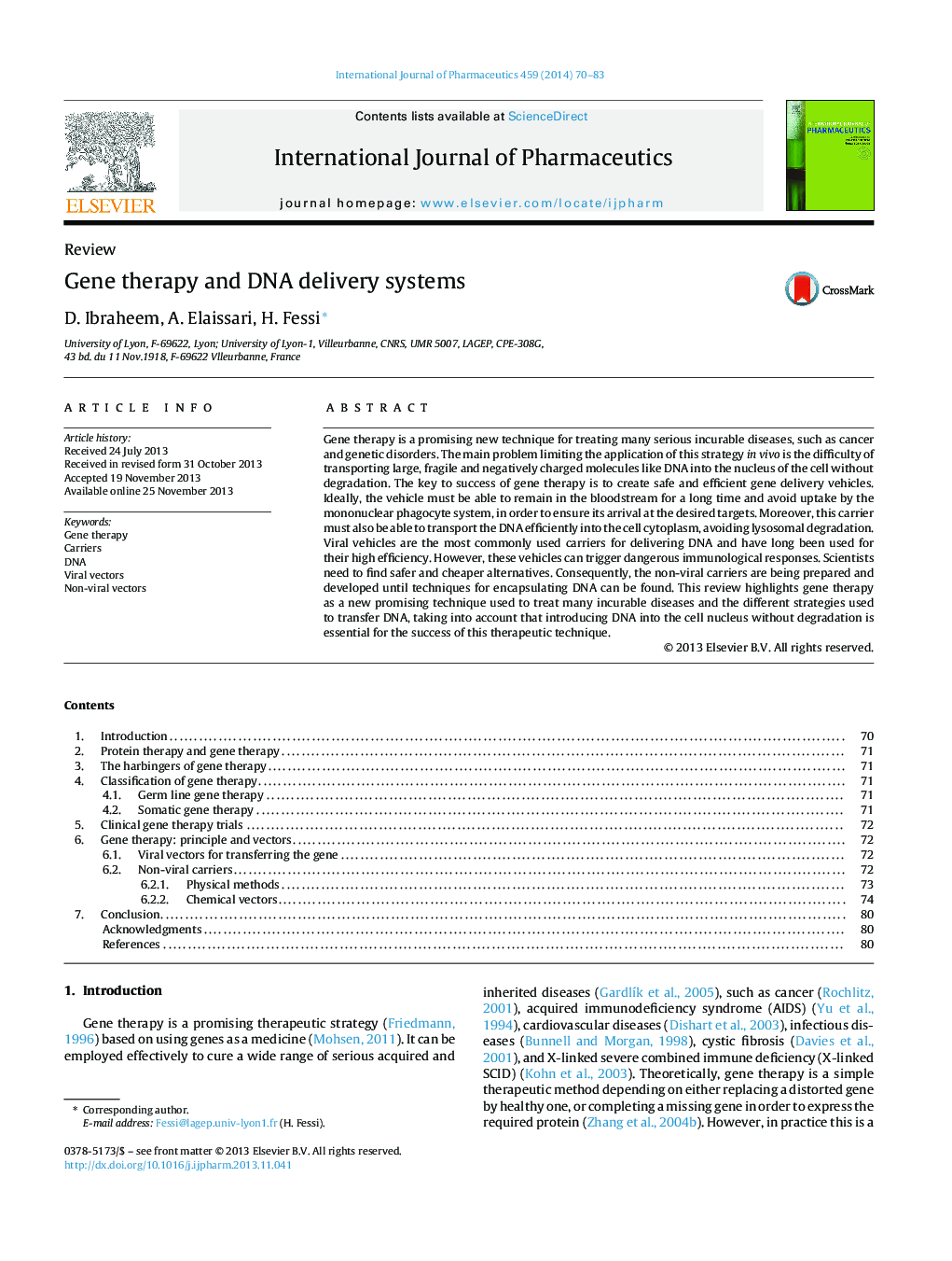 Gene therapy and DNA delivery systems