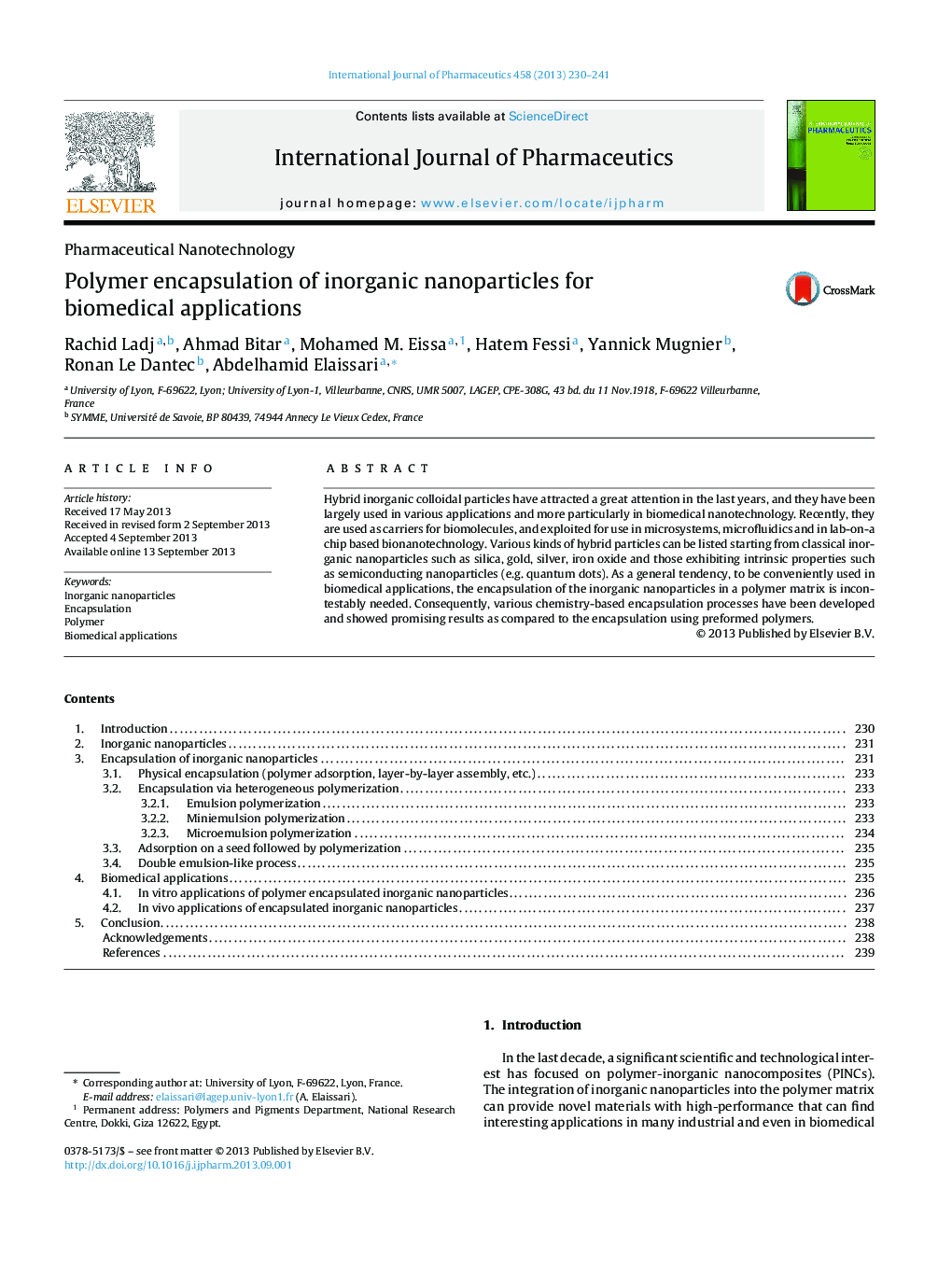 Polymer encapsulation of inorganic nanoparticles for biomedical applications