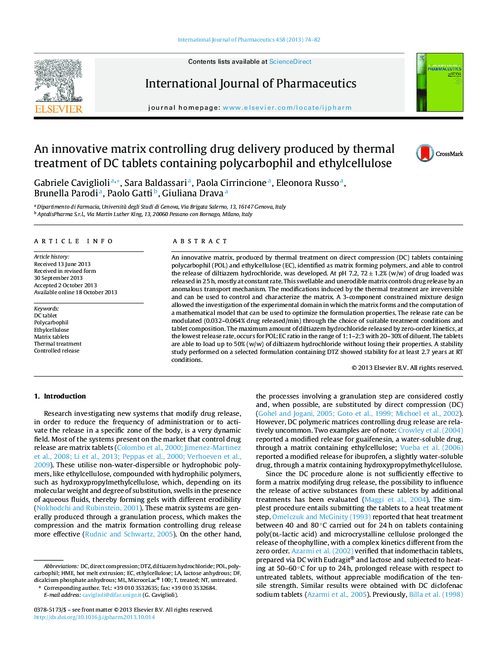 An innovative matrix controlling drug delivery produced by thermal treatment of DC tablets containing polycarbophil and ethylcellulose