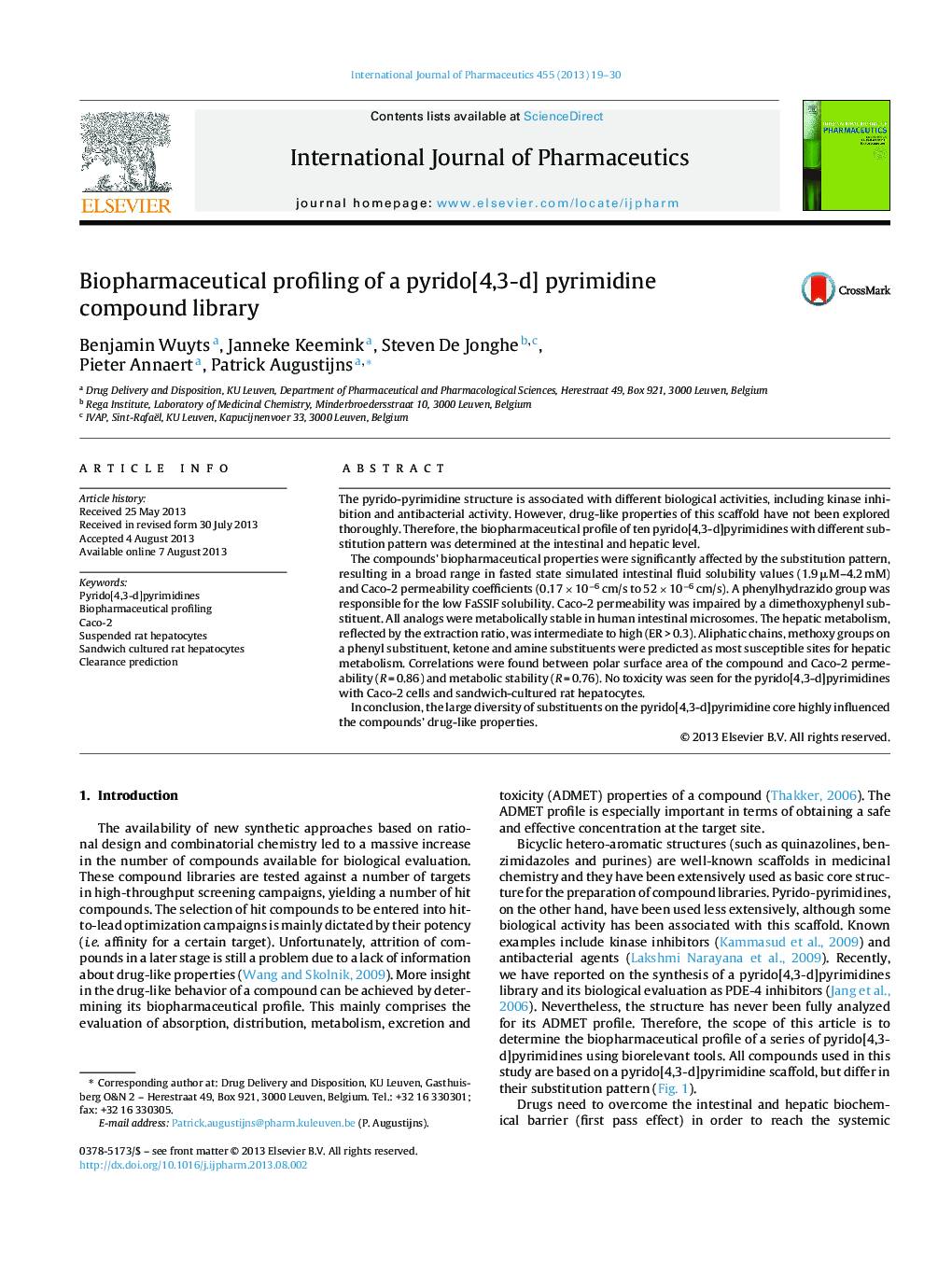 Biopharmaceutical profiling of a pyrido[4,3-d] pyrimidine compound library