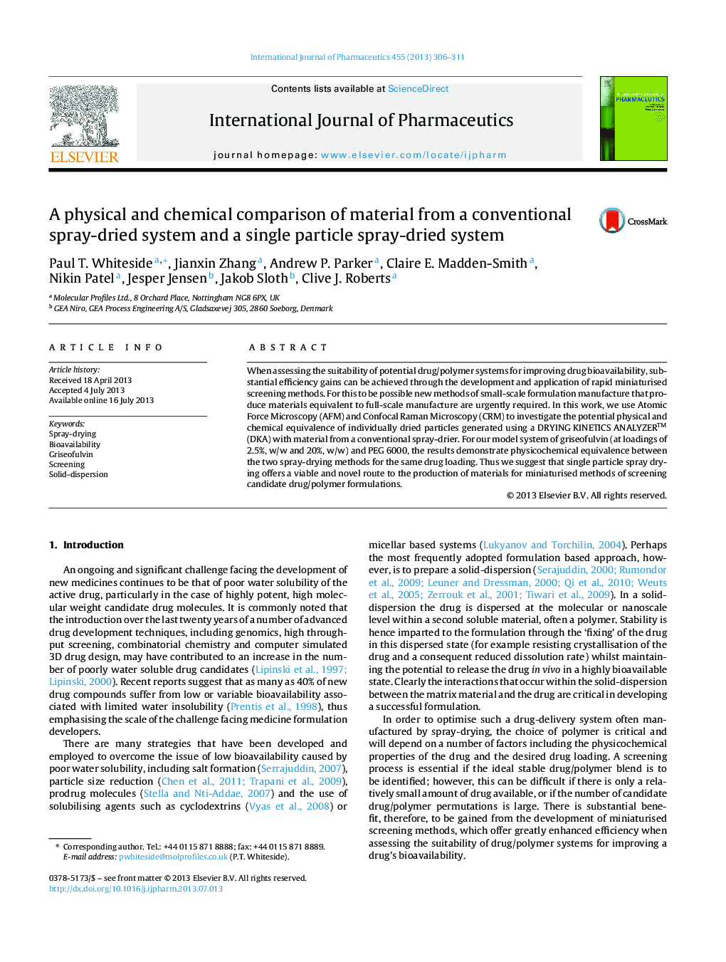 A physical and chemical comparison of material from a conventional spray-dried system and a single particle spray-dried system