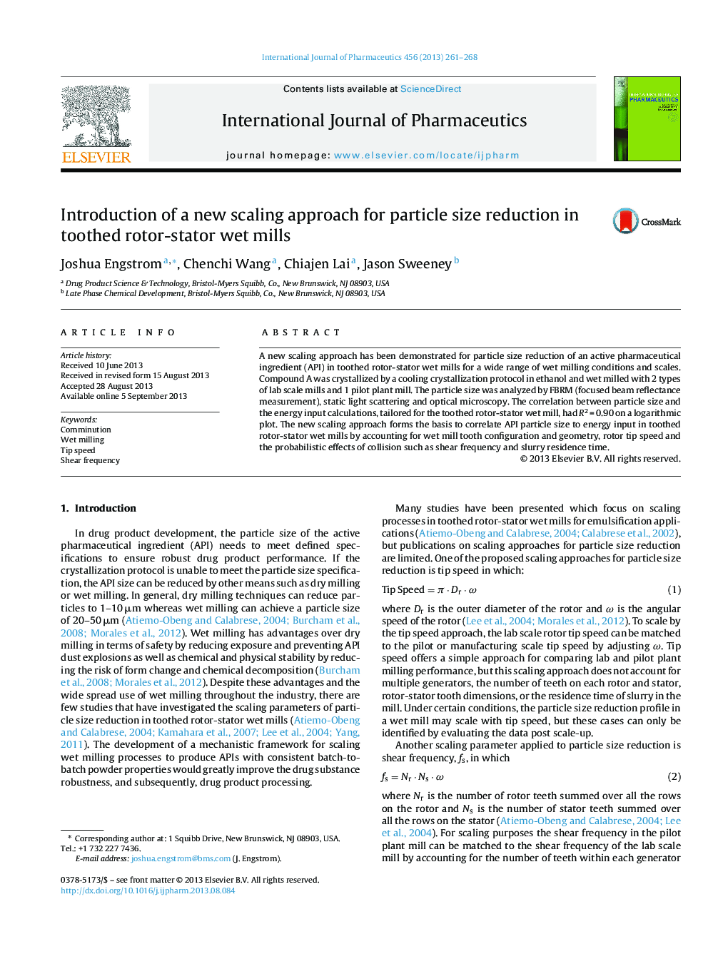 Introduction of a new scaling approach for particle size reduction in toothed rotor-stator wet mills