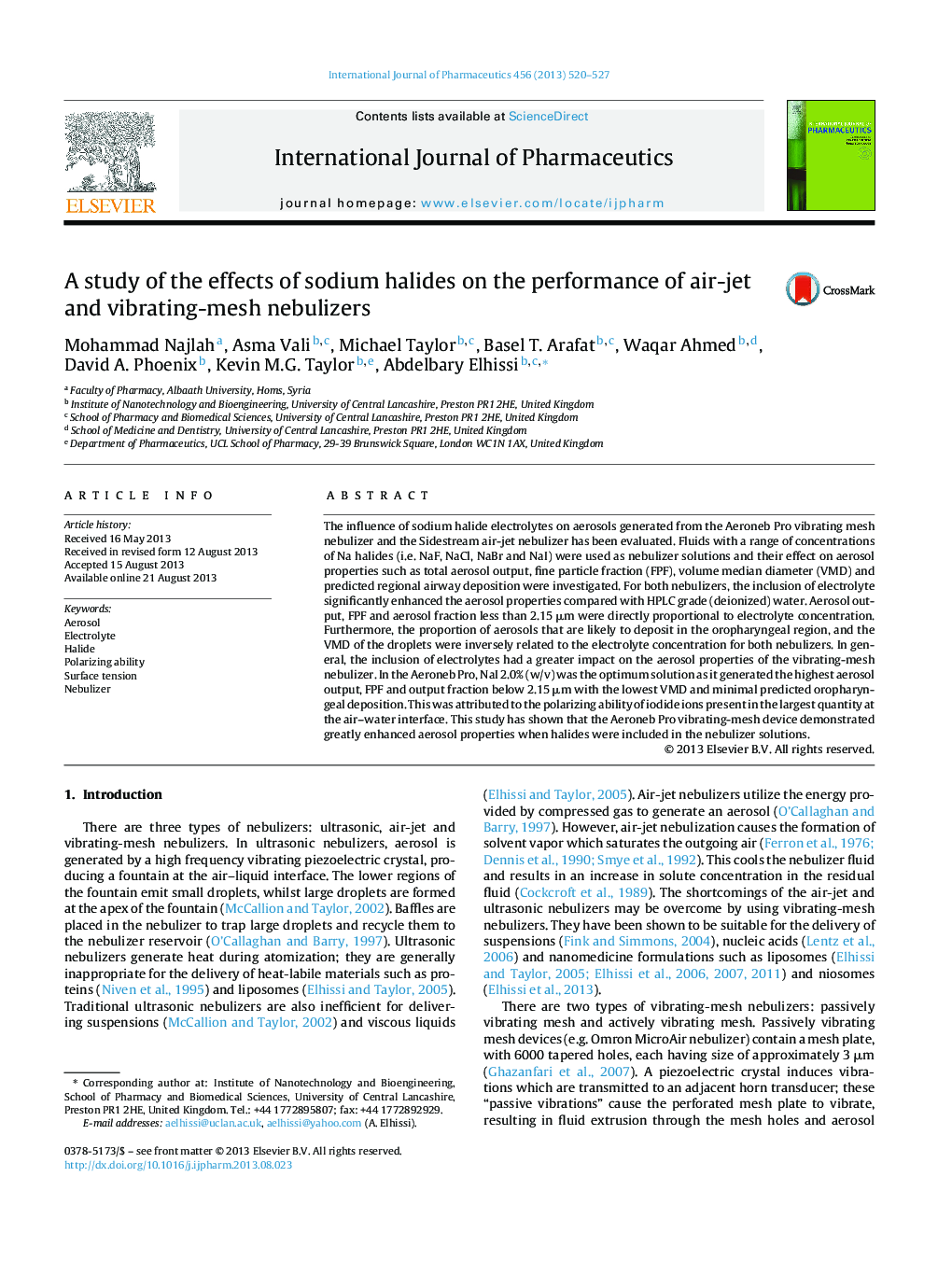 A study of the effects of sodium halides on the performance of air-jet and vibrating-mesh nebulizers