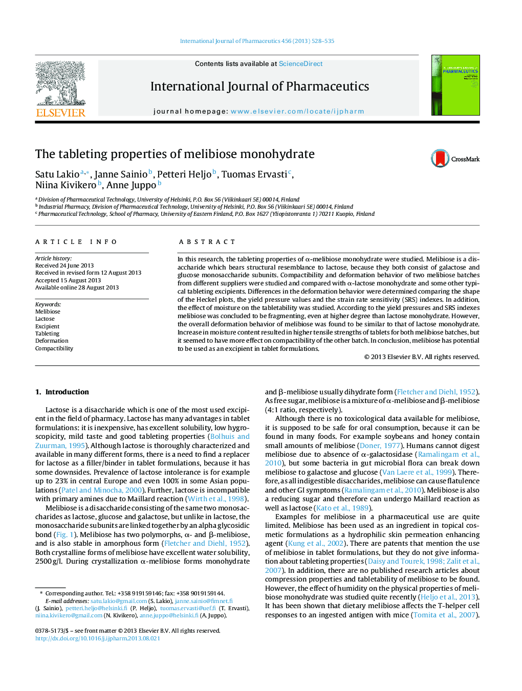 The tableting properties of melibiose monohydrate