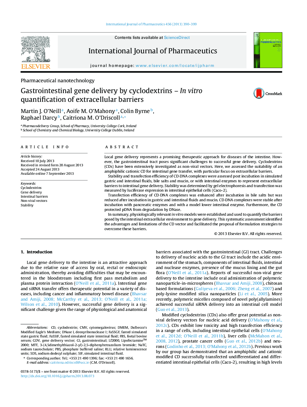 Gastrointestinal gene delivery by cyclodextrins – In vitro quantification of extracellular barriers