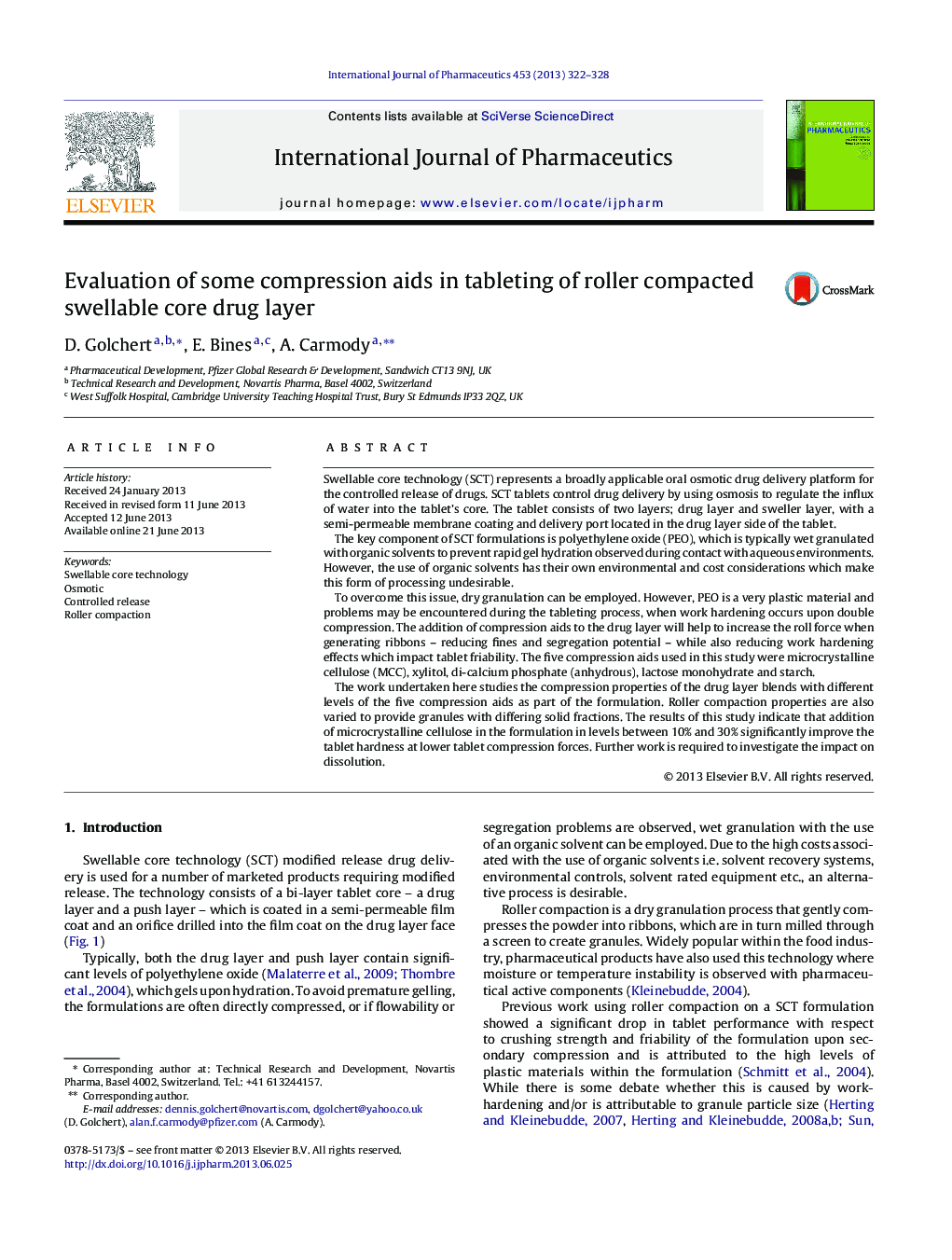 Evaluation of some compression aids in tableting of roller compacted swellable core drug layer