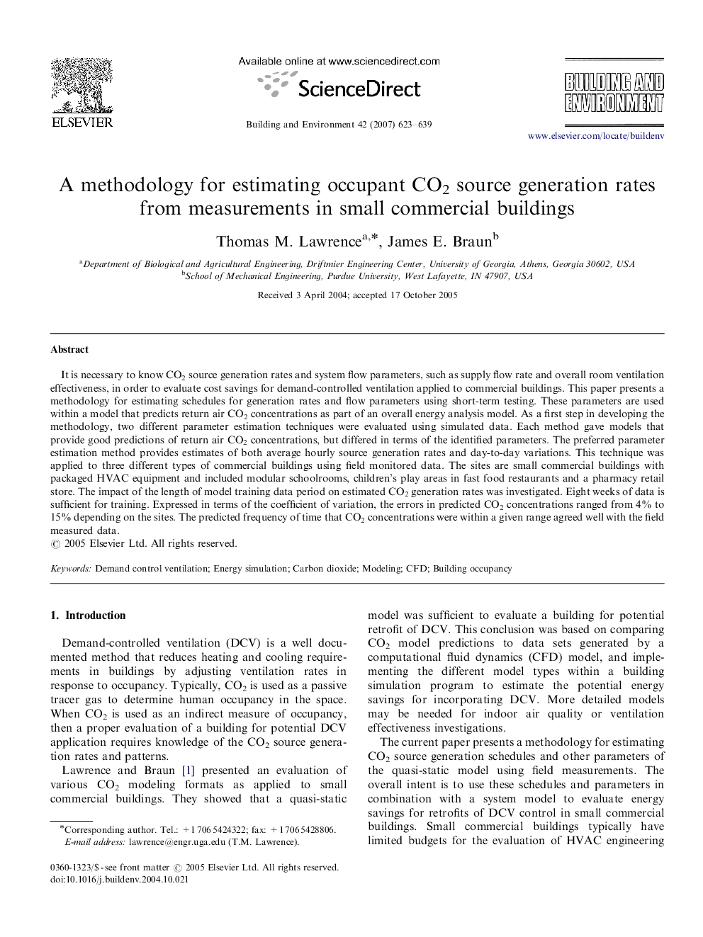 A methodology for estimating occupant CO2 source generation rates from measurements in small commercial buildings