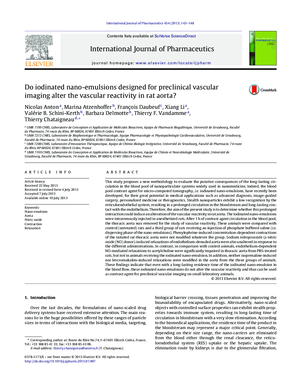 Do iodinated nano-emulsions designed for preclinical vascular imaging alter the vascular reactivity in rat aorta?