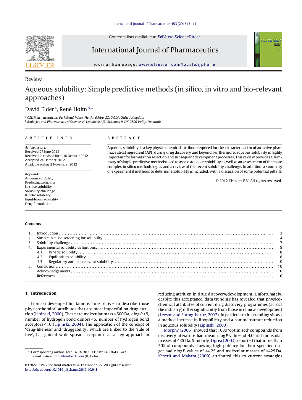 Aqueous solubility: Simple predictive methods (in silico, in vitro and bio-relevant approaches)