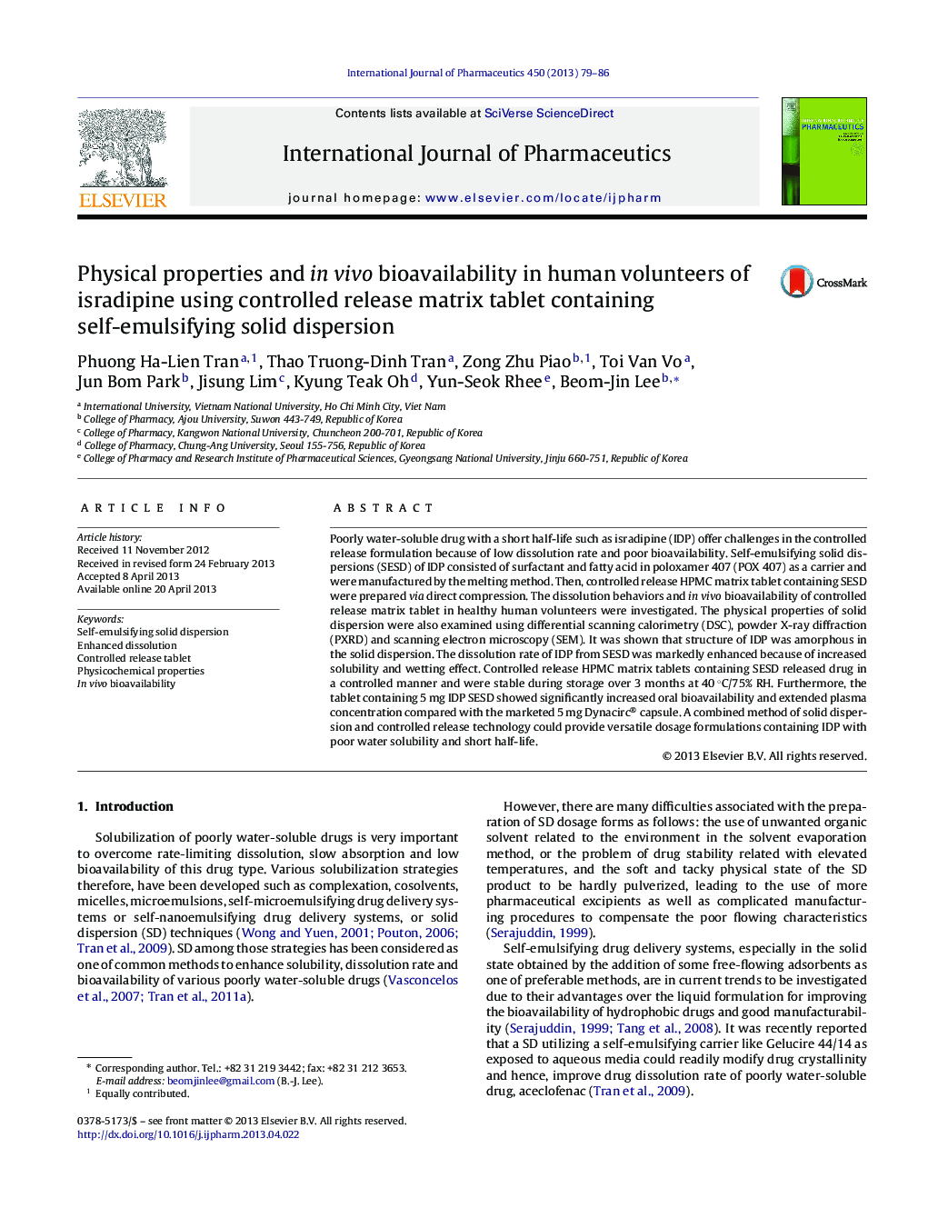 Physical properties and in vivo bioavailability in human volunteers of isradipine using controlled release matrix tablet containing self-emulsifying solid dispersion