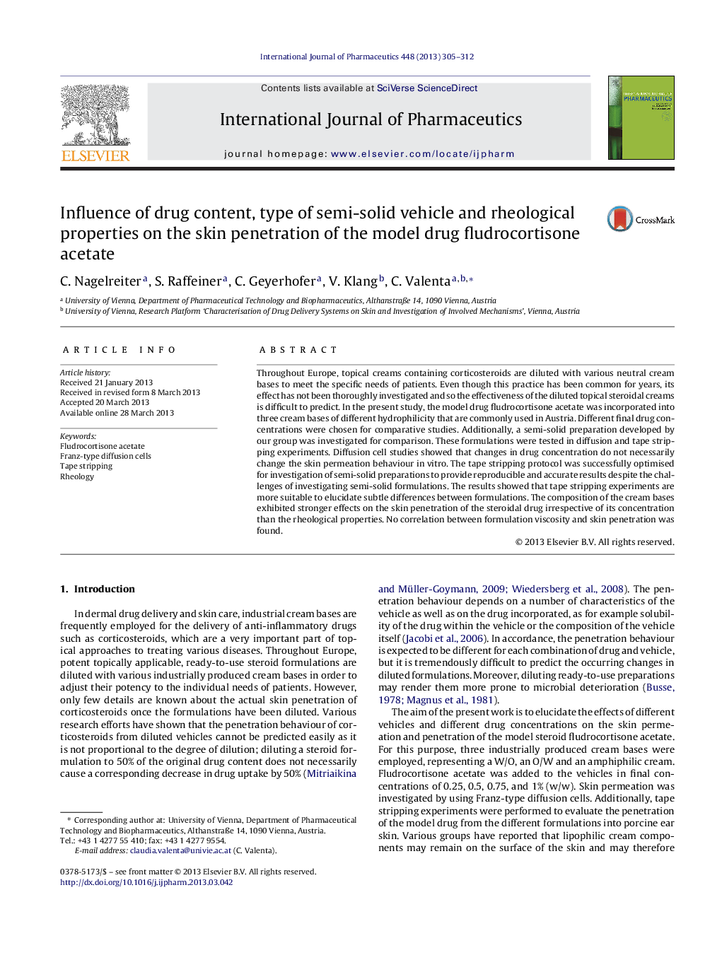 Influence of drug content, type of semi-solid vehicle and rheological properties on the skin penetration of the model drug fludrocortisone acetate