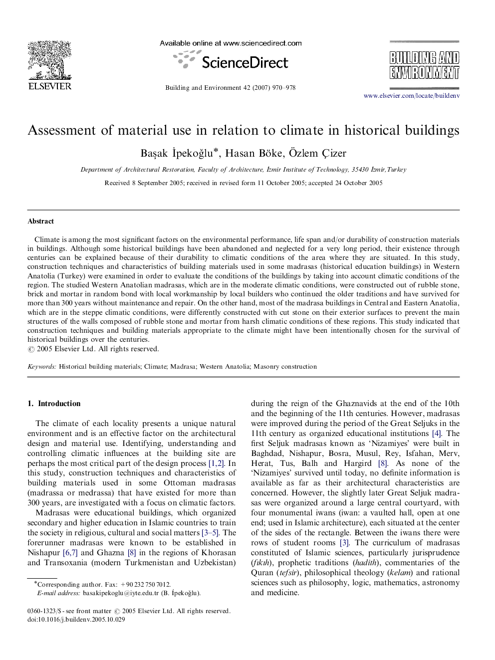 Assessment of material use in relation to climate in historical buildings