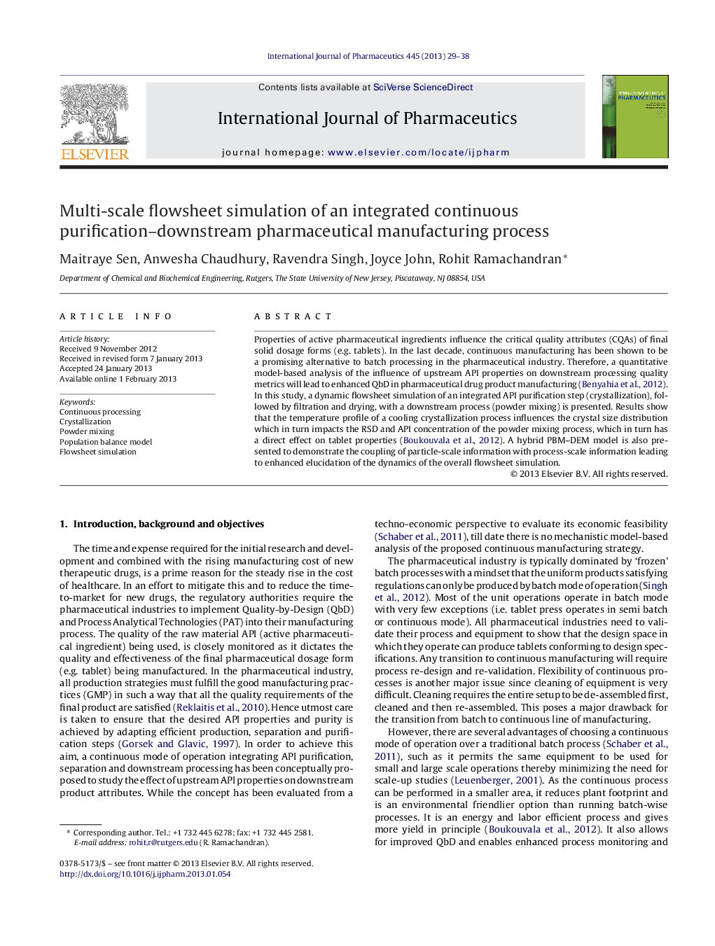 Multi-scale flowsheet simulation of an integrated continuous purification–downstream pharmaceutical manufacturing process