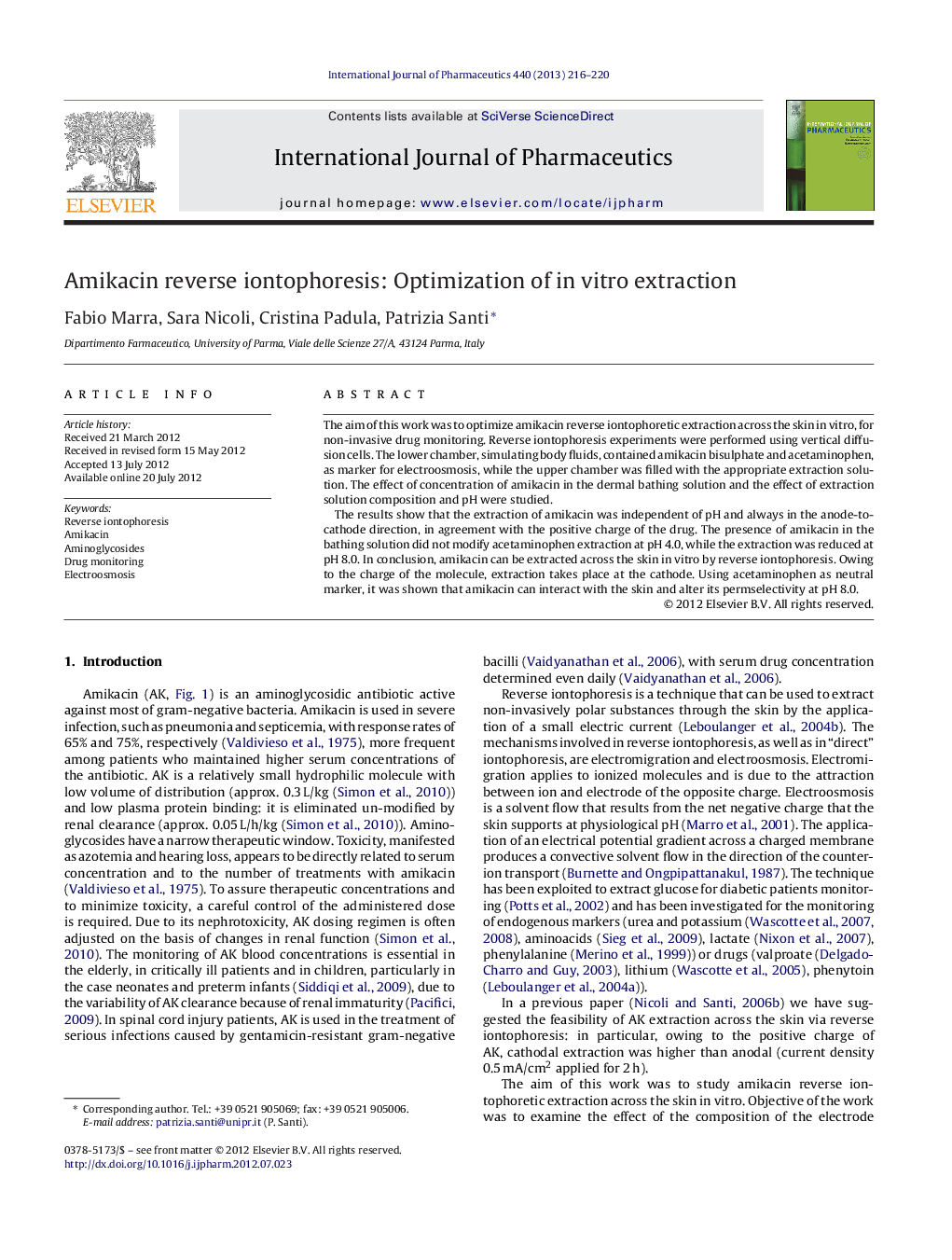 Amikacin reverse iontophoresis: Optimization of in vitro extraction