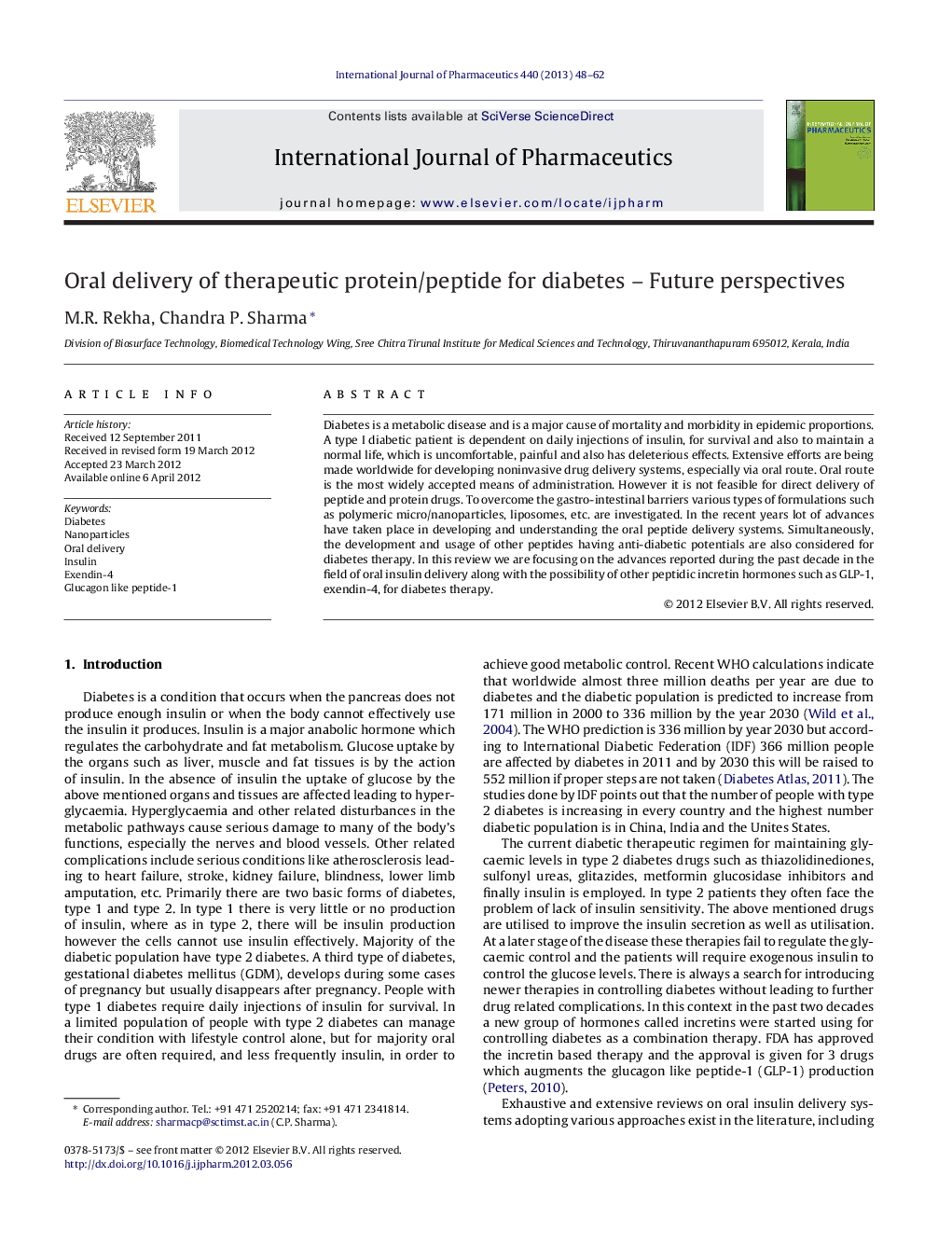 Oral delivery of therapeutic protein/peptide for diabetes – Future perspectives