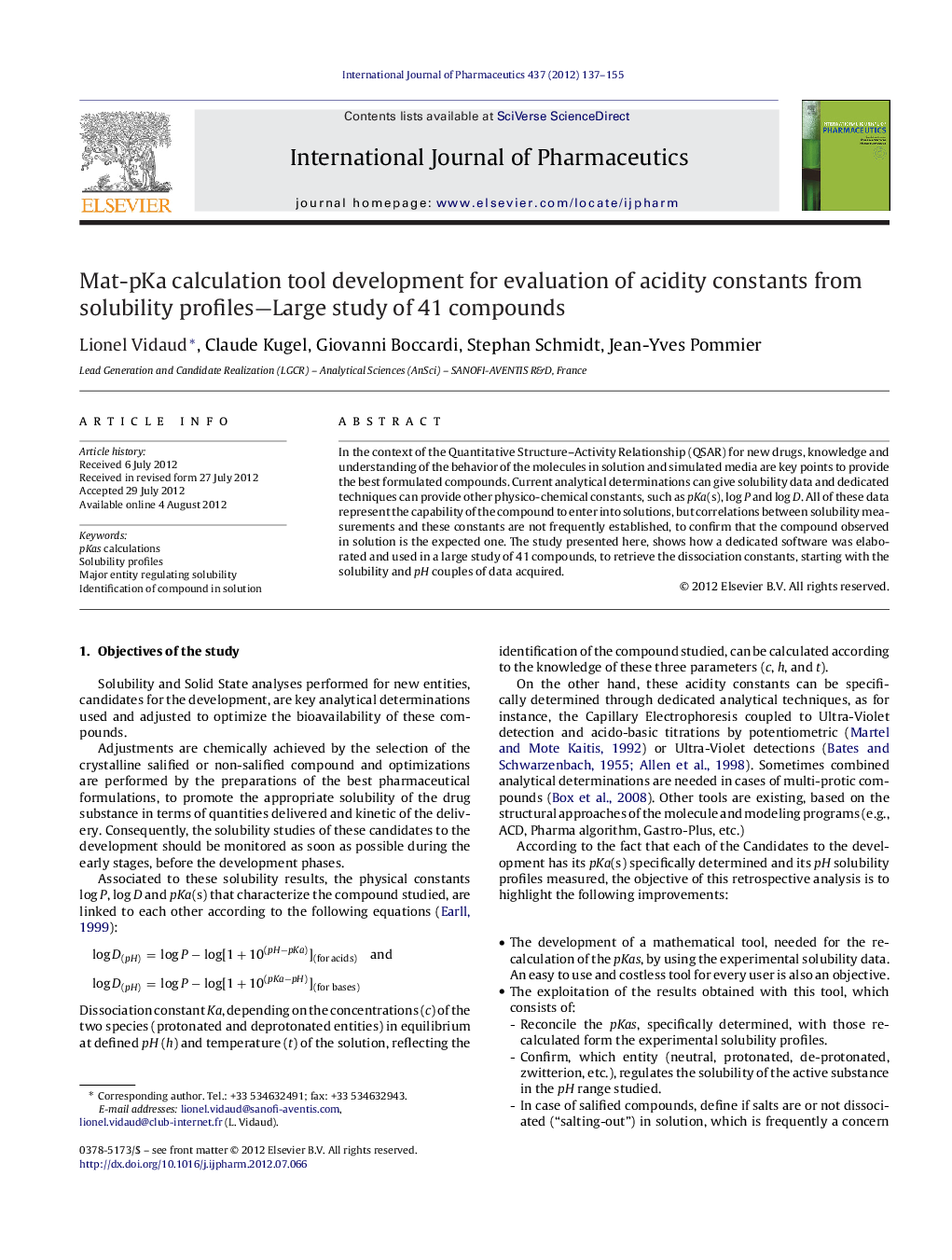Mat-pKa calculation tool development for evaluation of acidity constants from solubility profiles—Large study of 41 compounds