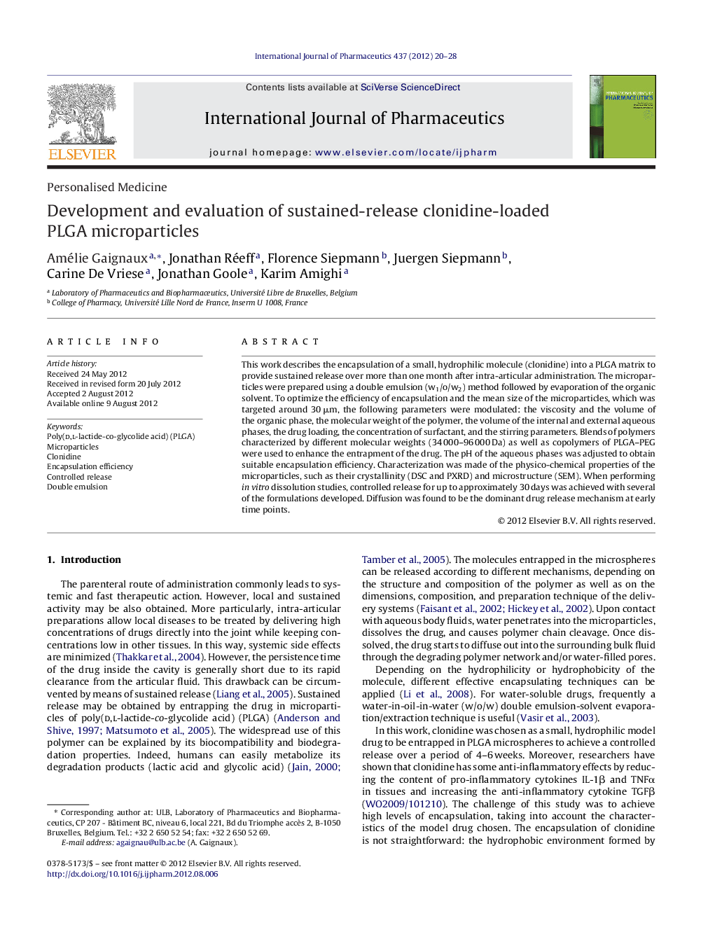 Development and evaluation of sustained-release clonidine-loaded PLGA microparticles