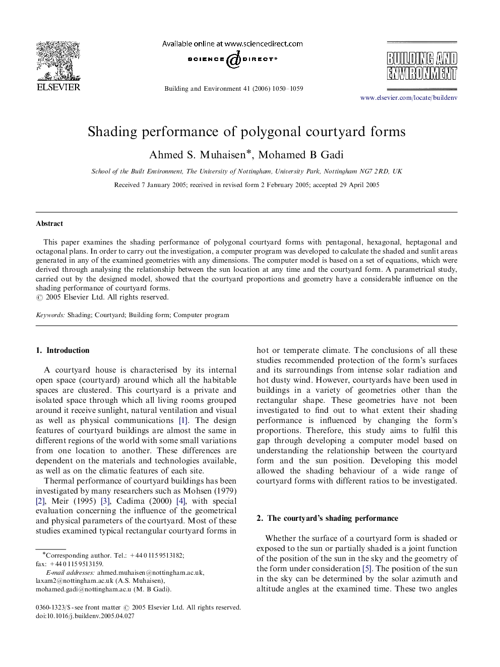 Shading performance of polygonal courtyard forms