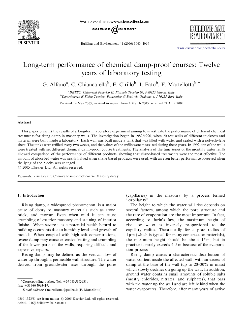 Long-term performance of chemical damp-proof courses: Twelve years of laboratory testing