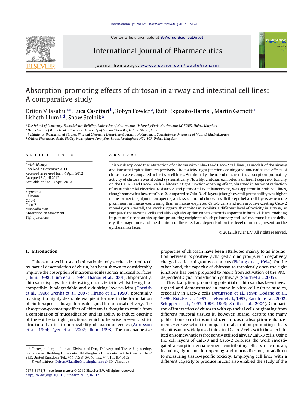 Absorption-promoting effects of chitosan in airway and intestinal cell lines: A comparative study