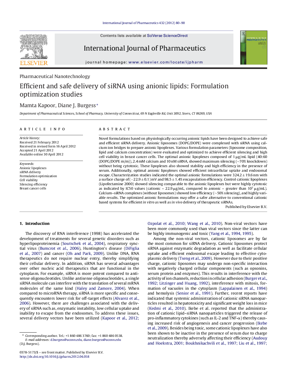 Efficient and safe delivery of siRNA using anionic lipids: Formulation optimization studies