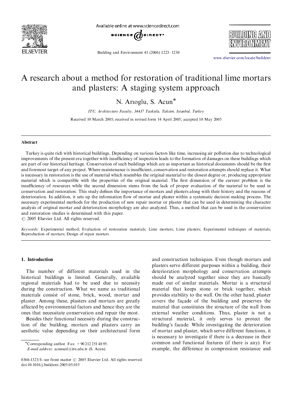 A research about a method for restoration of traditional lime mortars and plasters: A staging system approach