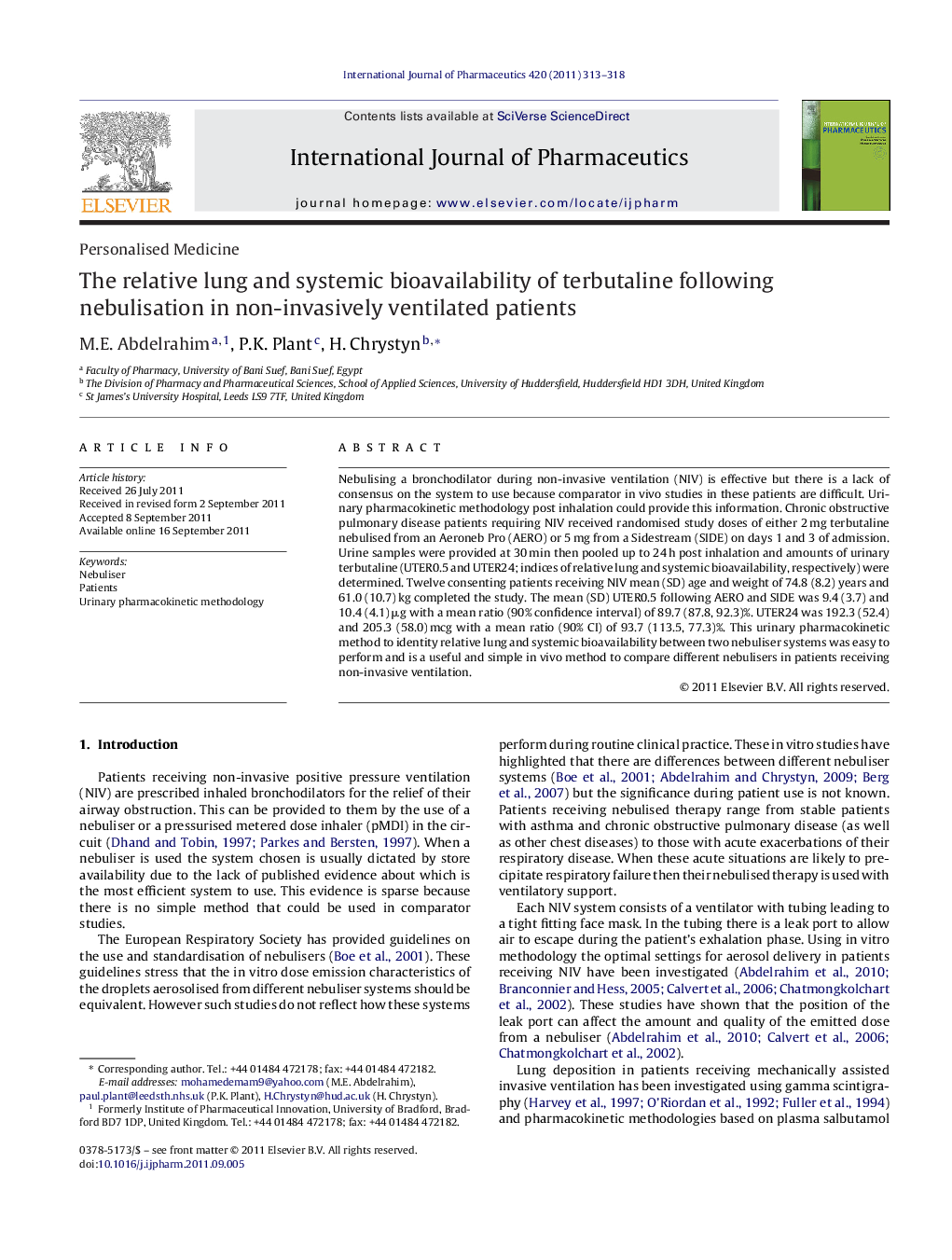 The relative lung and systemic bioavailability of terbutaline following nebulisation in non-invasively ventilated patients