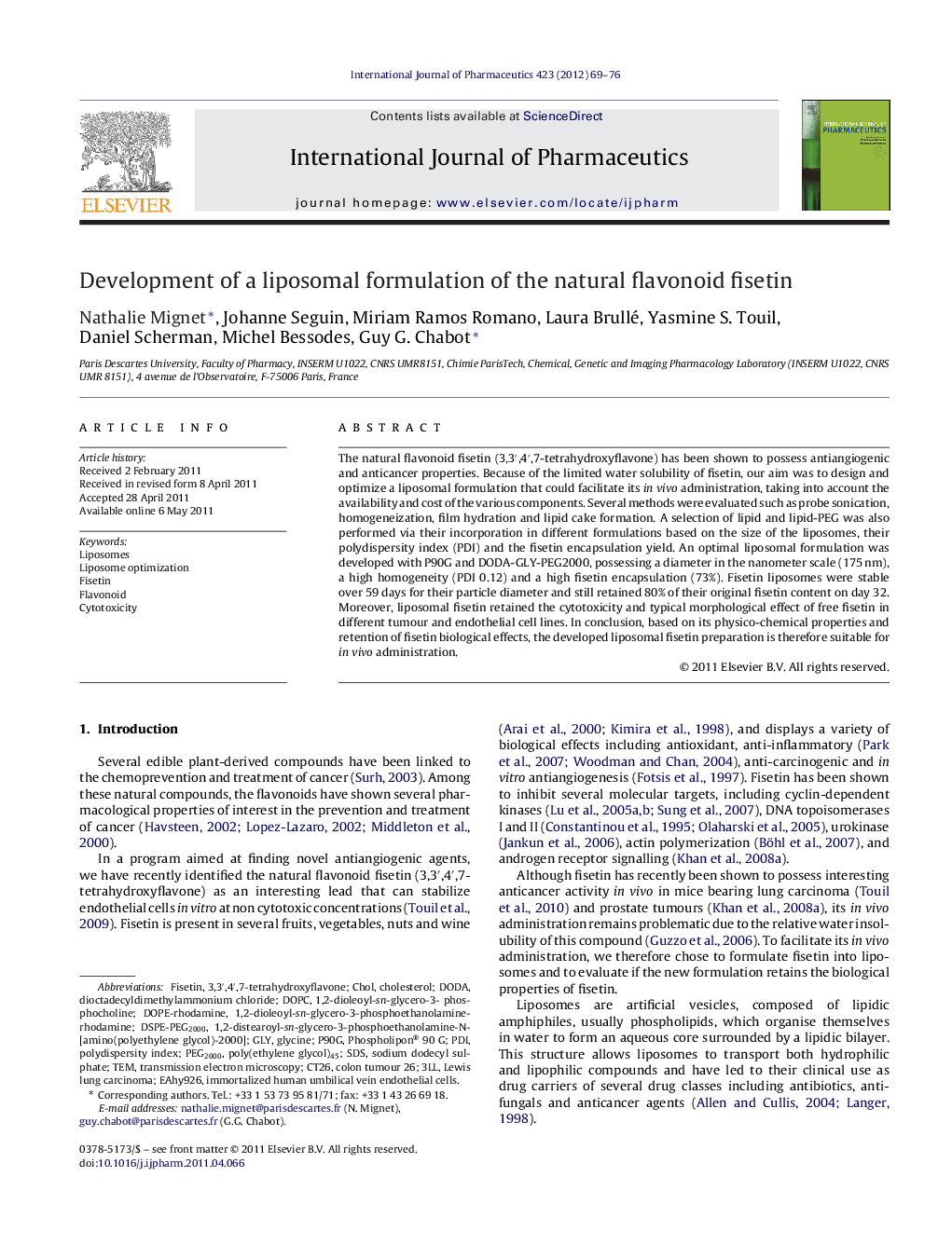 Development of a liposomal formulation of the natural flavonoid fisetin