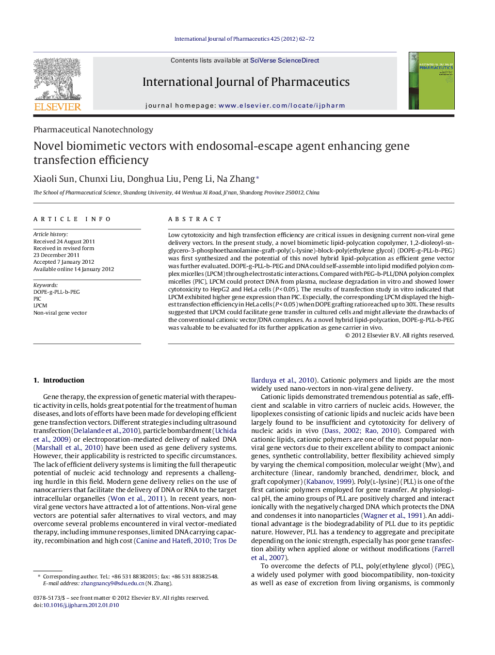 Novel biomimetic vectors with endosomal-escape agent enhancing gene transfection efficiency