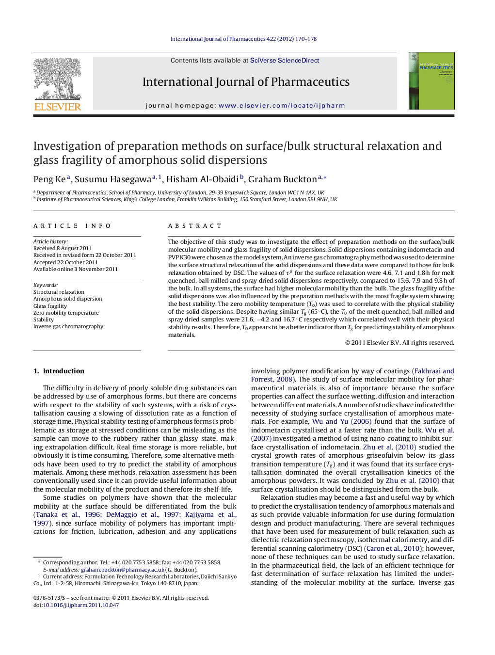 Investigation of preparation methods on surface/bulk structural relaxation and glass fragility of amorphous solid dispersions