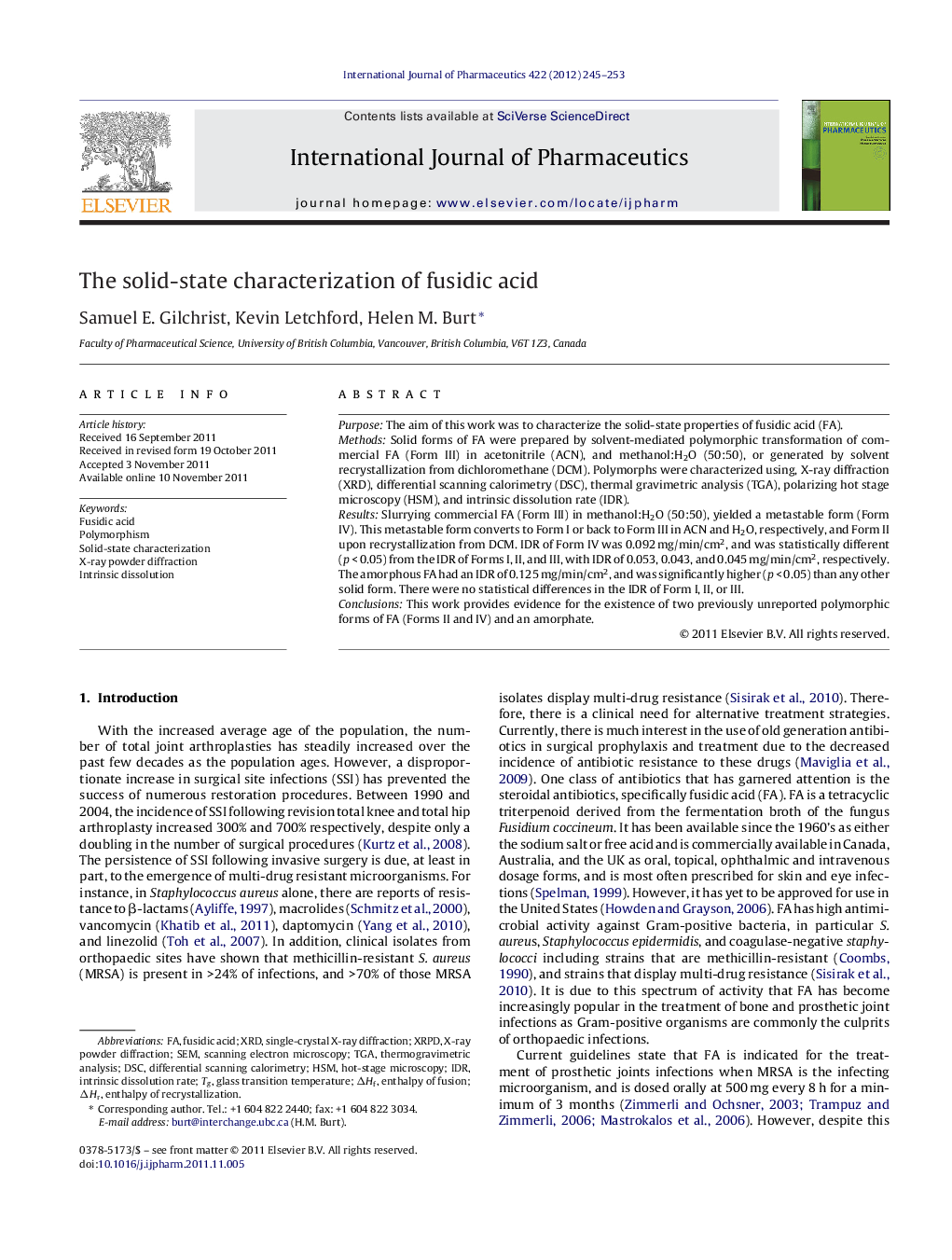 The solid-state characterization of fusidic acid