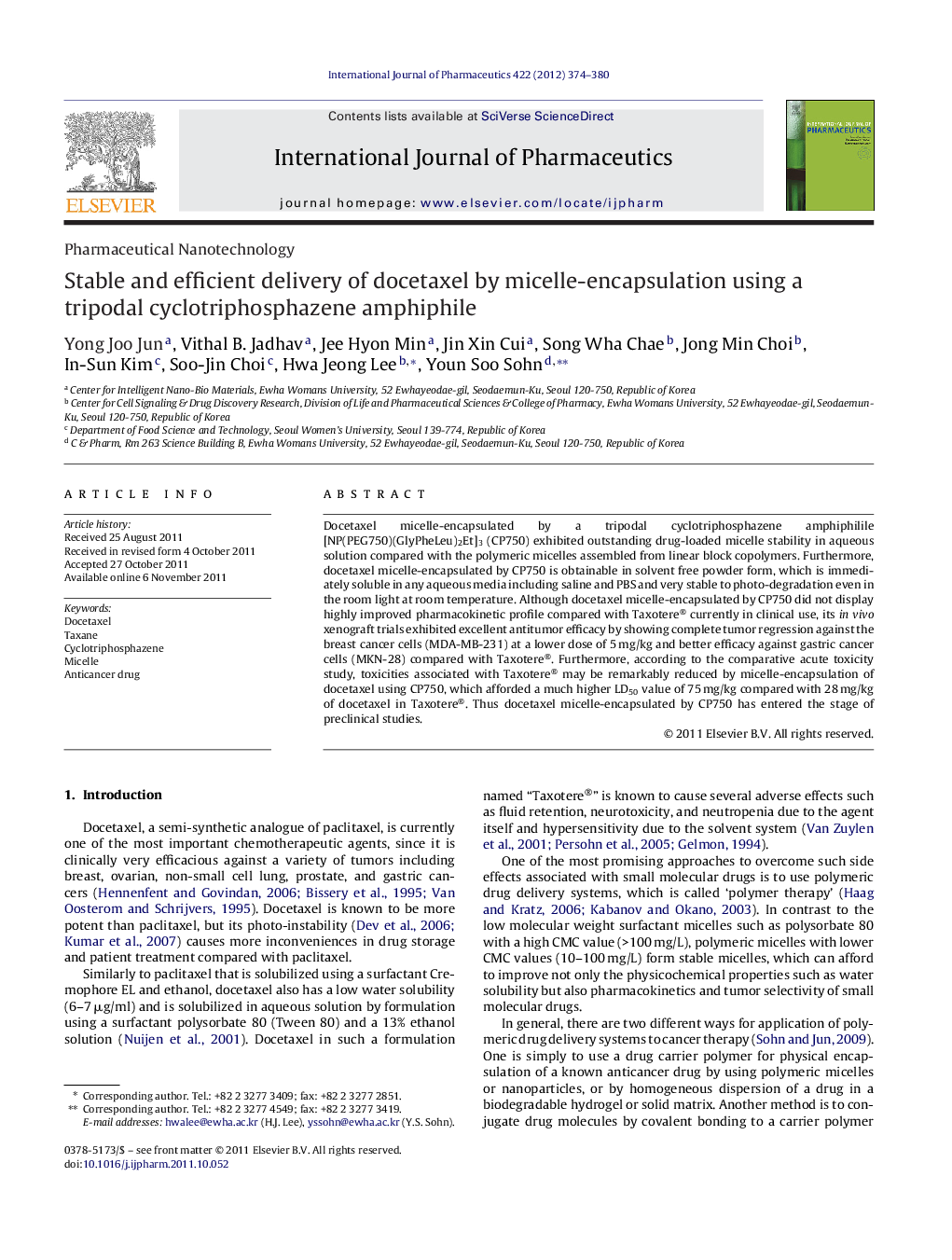 Stable and efficient delivery of docetaxel by micelle-encapsulation using a tripodal cyclotriphosphazene amphiphile