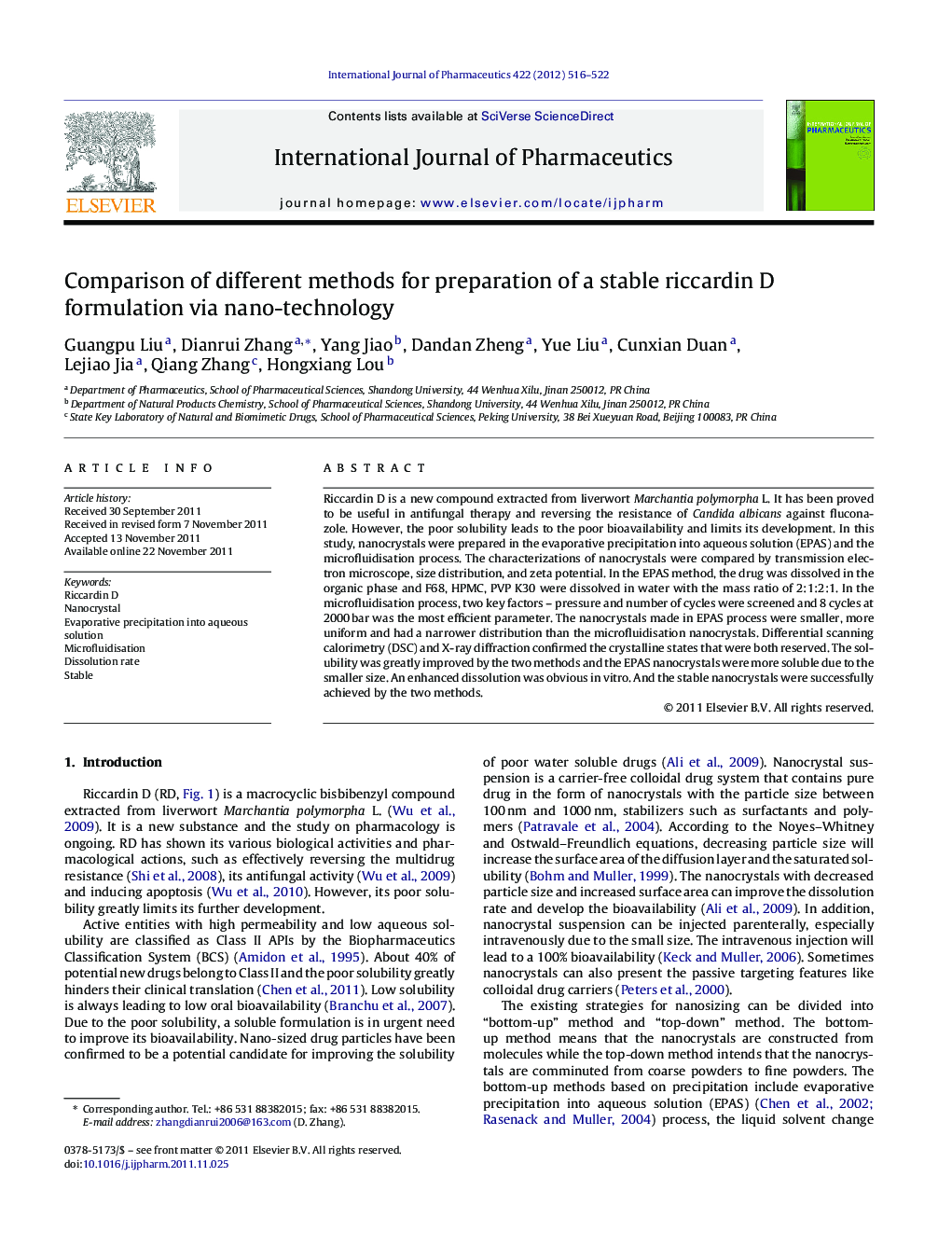 Comparison of different methods for preparation of a stable riccardin D formulation via nano-technology