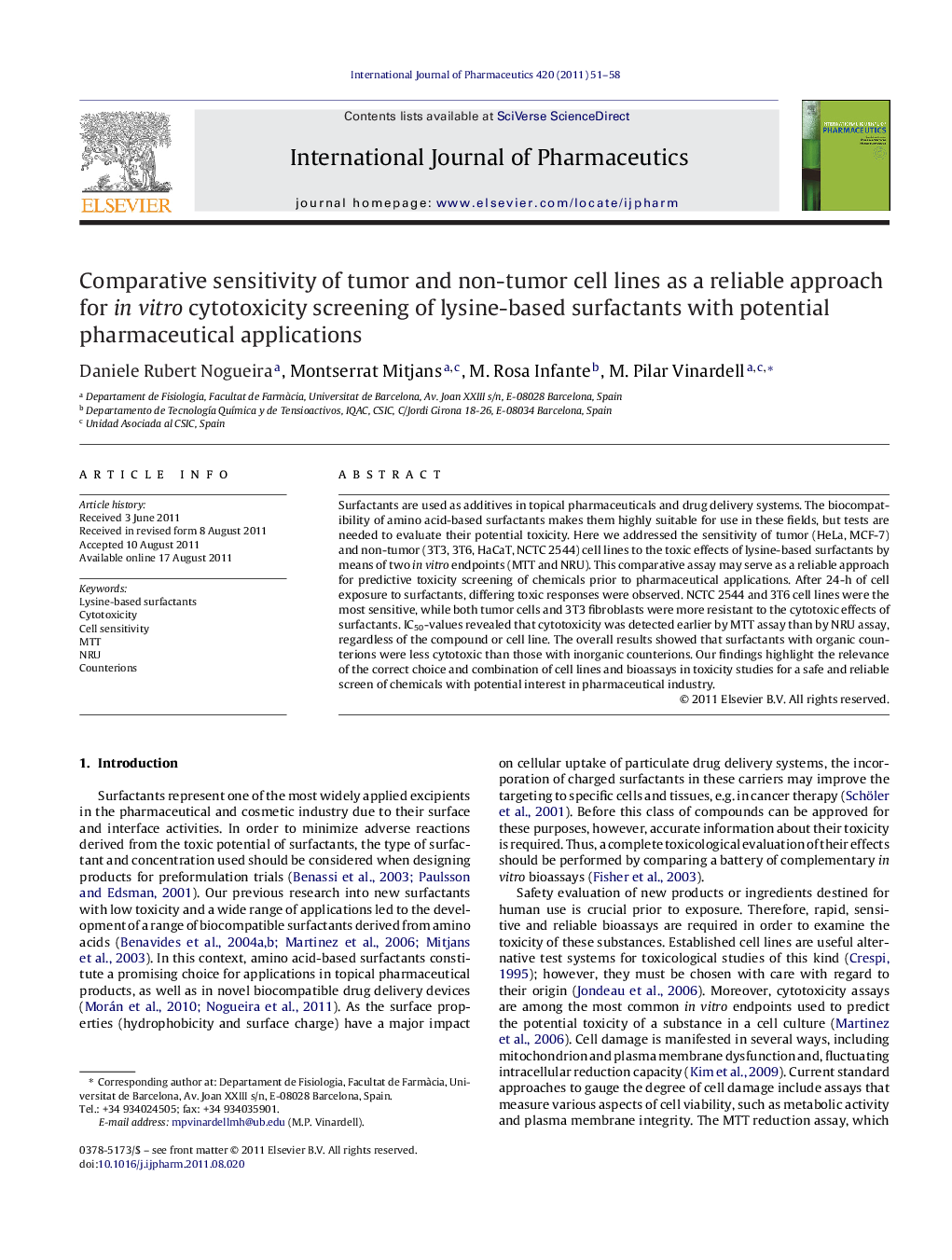 Comparative sensitivity of tumor and non-tumor cell lines as a reliable approach for in vitro cytotoxicity screening of lysine-based surfactants with potential pharmaceutical applications