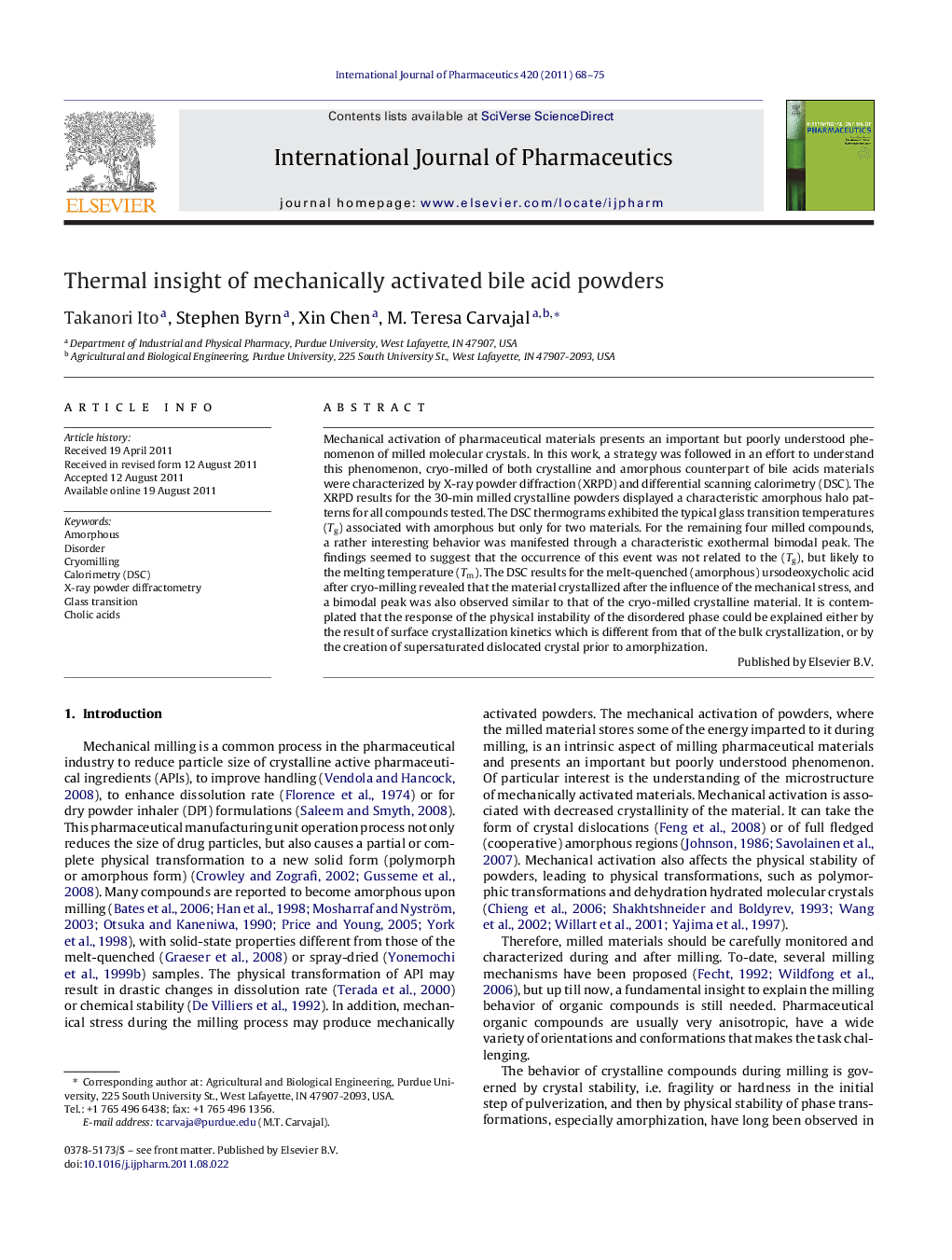 Thermal insight of mechanically activated bile acid powders