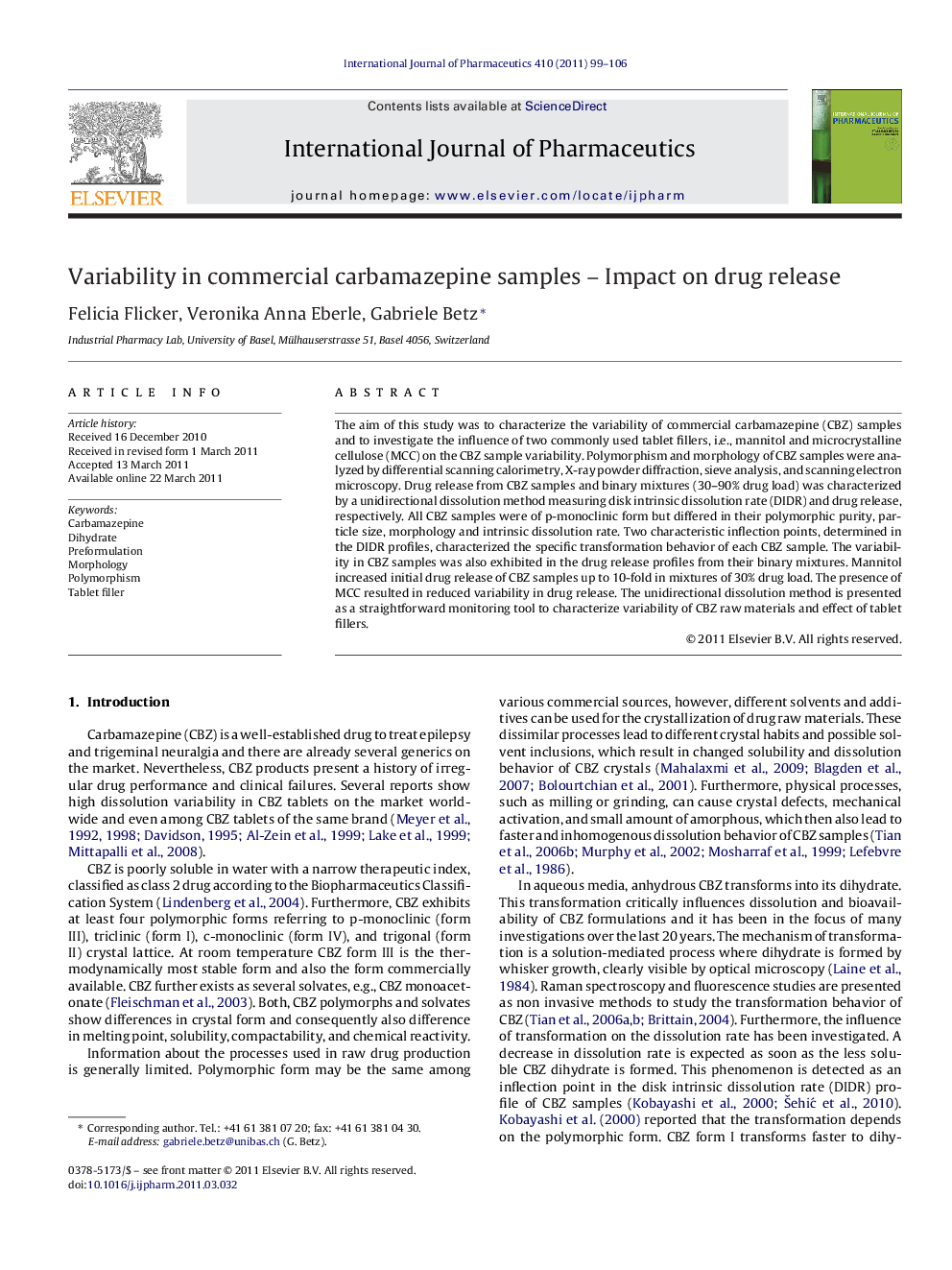 Variability in commercial carbamazepine samples – Impact on drug release