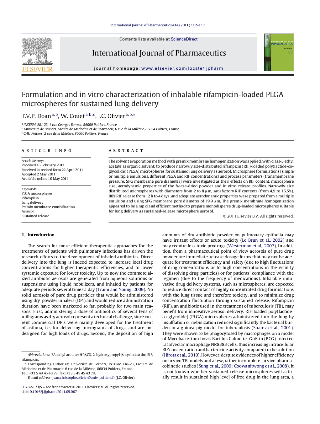 Formulation and in vitro characterization of inhalable rifampicin-loaded PLGA microspheres for sustained lung delivery