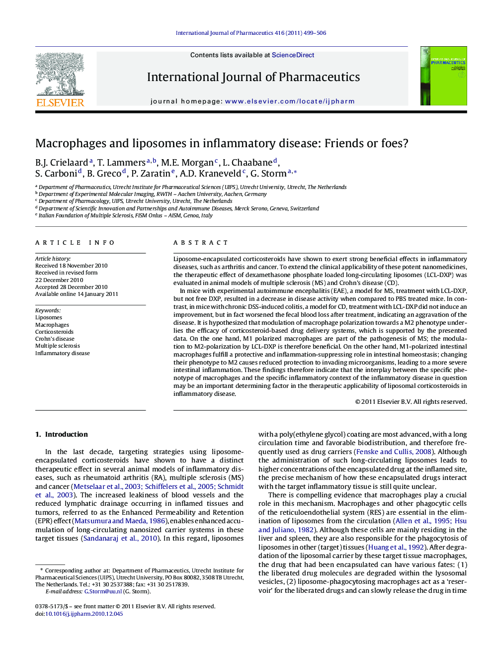 Macrophages and liposomes in inflammatory disease: Friends or foes?