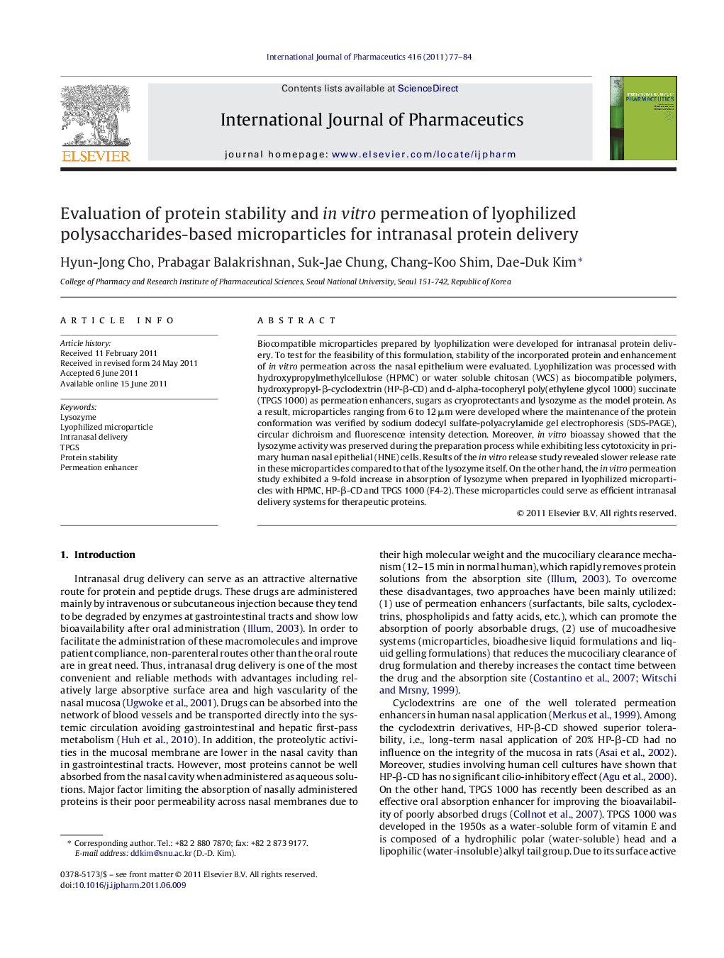 Evaluation of protein stability and in vitro permeation of lyophilized polysaccharides-based microparticles for intranasal protein delivery