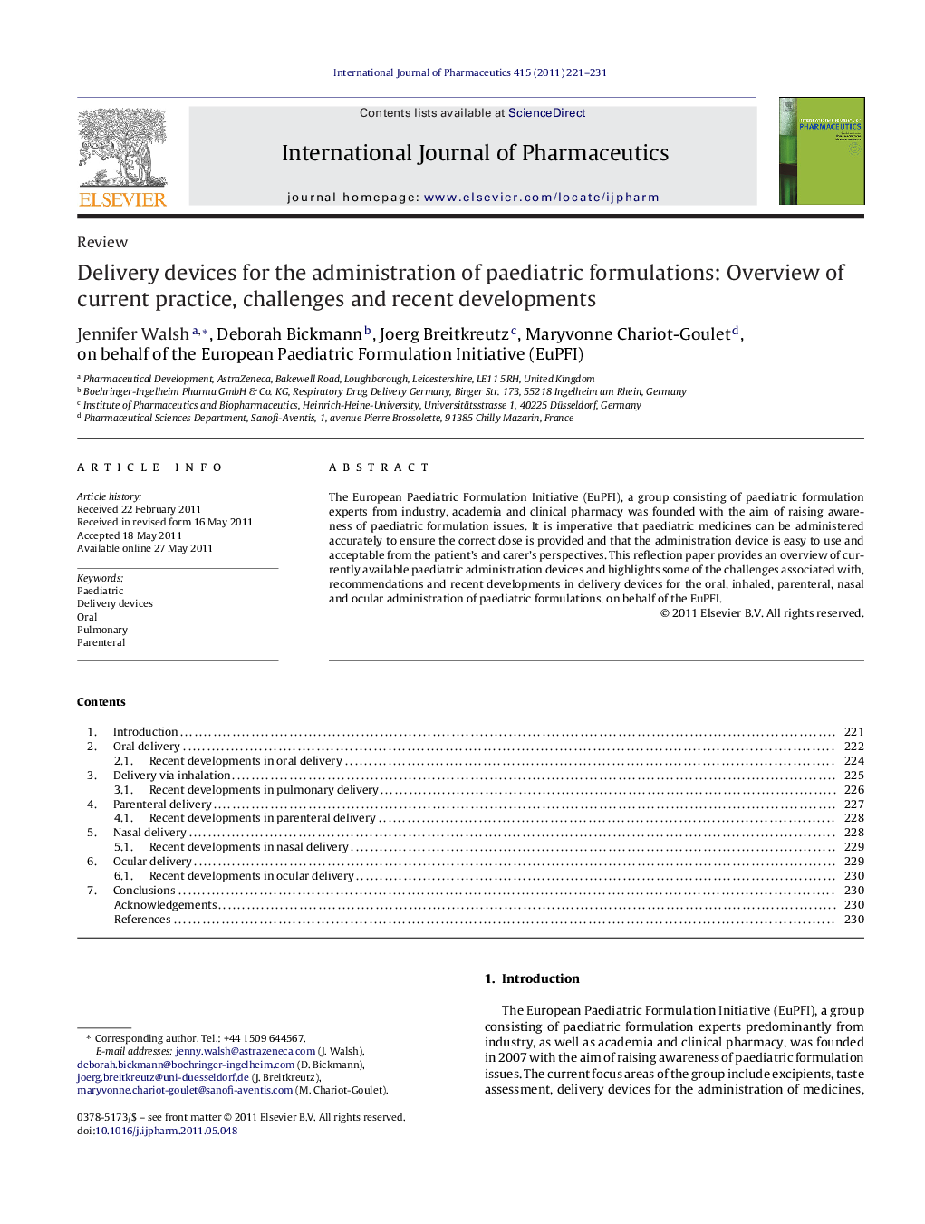 Delivery devices for the administration of paediatric formulations: Overview of current practice, challenges and recent developments