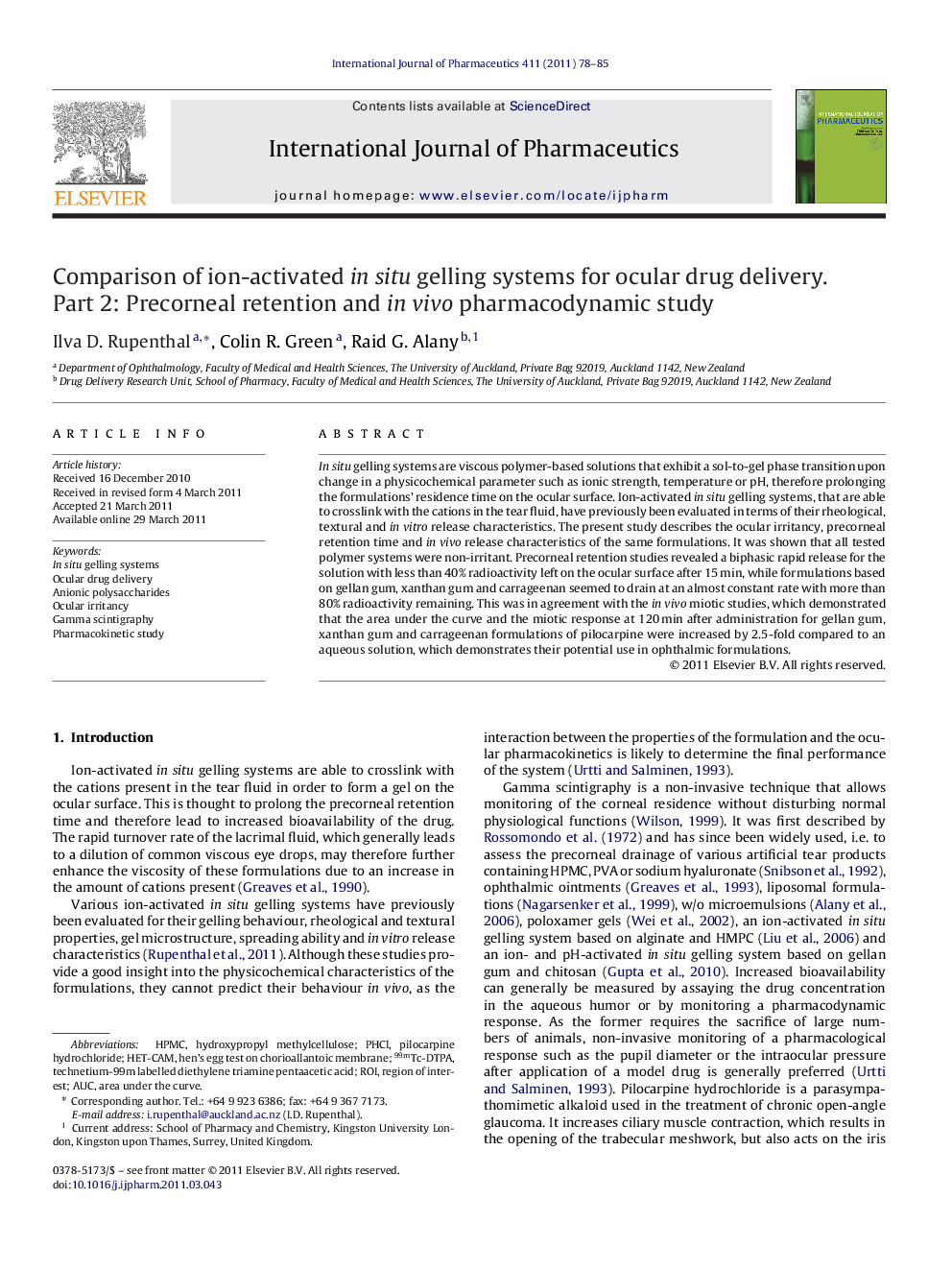 Comparison of ion-activated in situ gelling systems for ocular drug delivery. Part 2: Precorneal retention and in vivo pharmacodynamic study