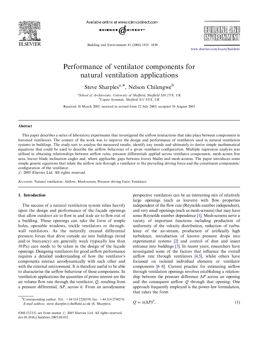 عکس صفحه اول مقاله: Performance of ventilator components for natural ventilation applications Performance of ventilator components for natural ventilation applications