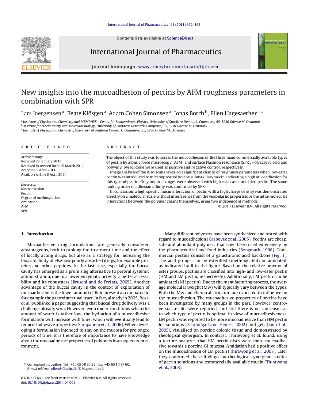 New insights into the mucoadhesion of pectins by AFM roughness parameters in combination with SPR