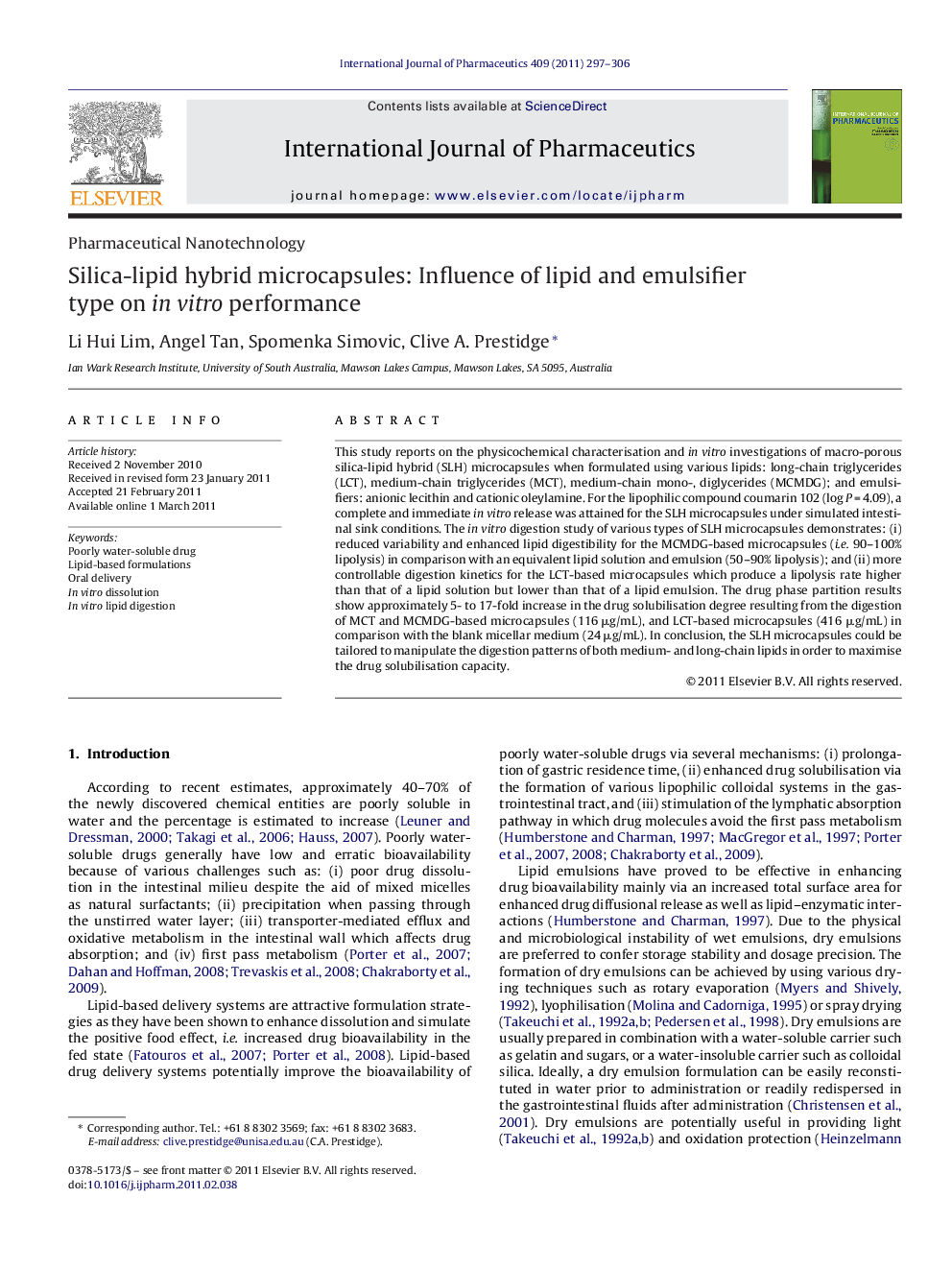 Silica-lipid hybrid microcapsules: Influence of lipid and emulsifier type on in vitro performance