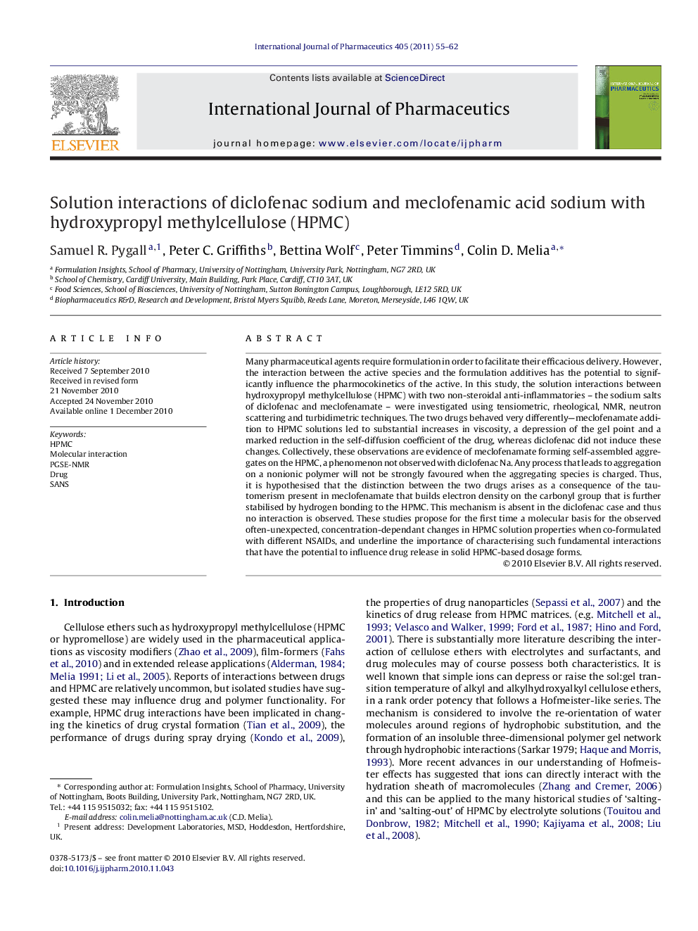 Solution interactions of diclofenac sodium and meclofenamic acid sodium with hydroxypropyl methylcellulose (HPMC)