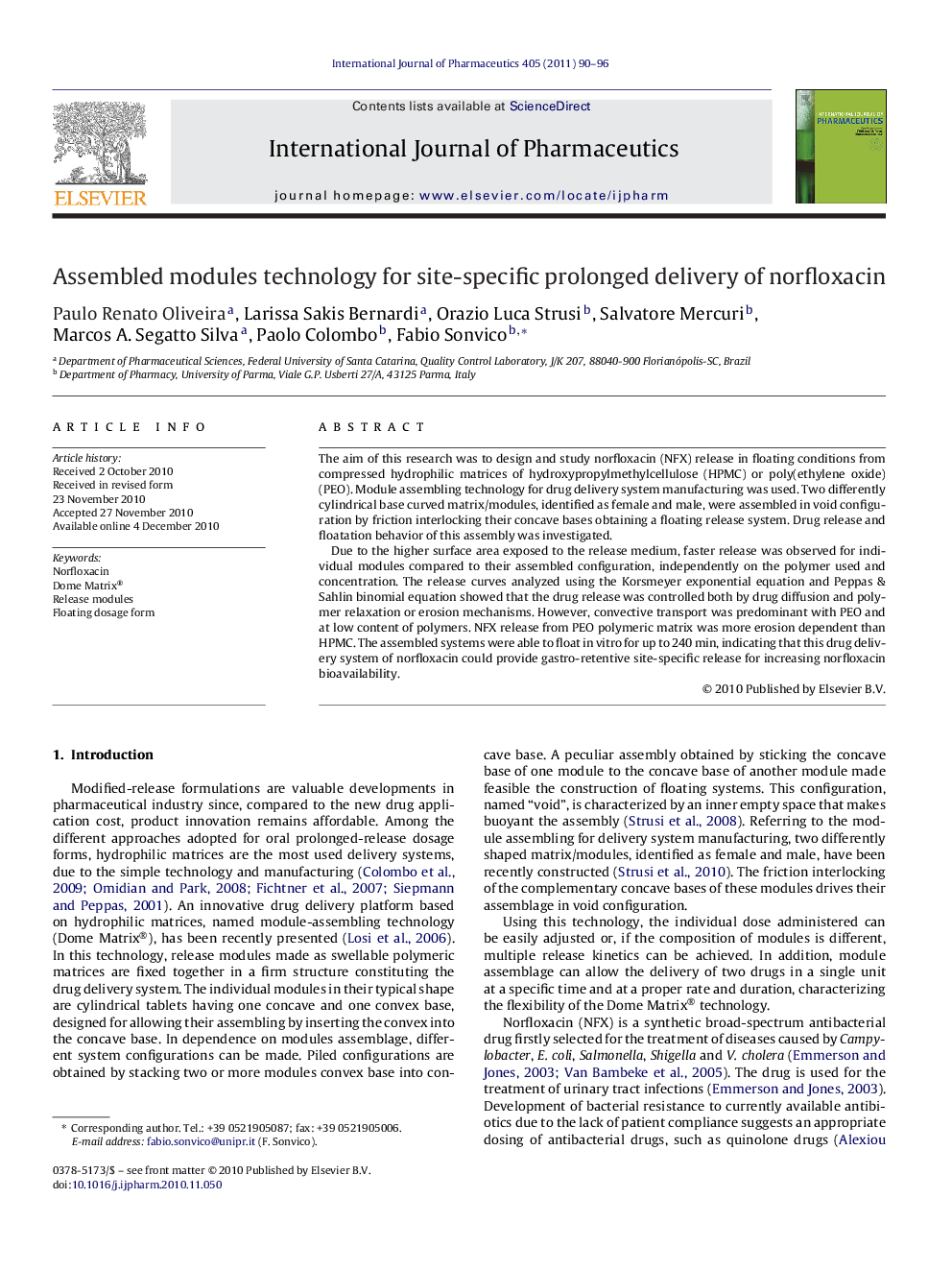 Assembled modules technology for site-specific prolonged delivery of norfloxacin