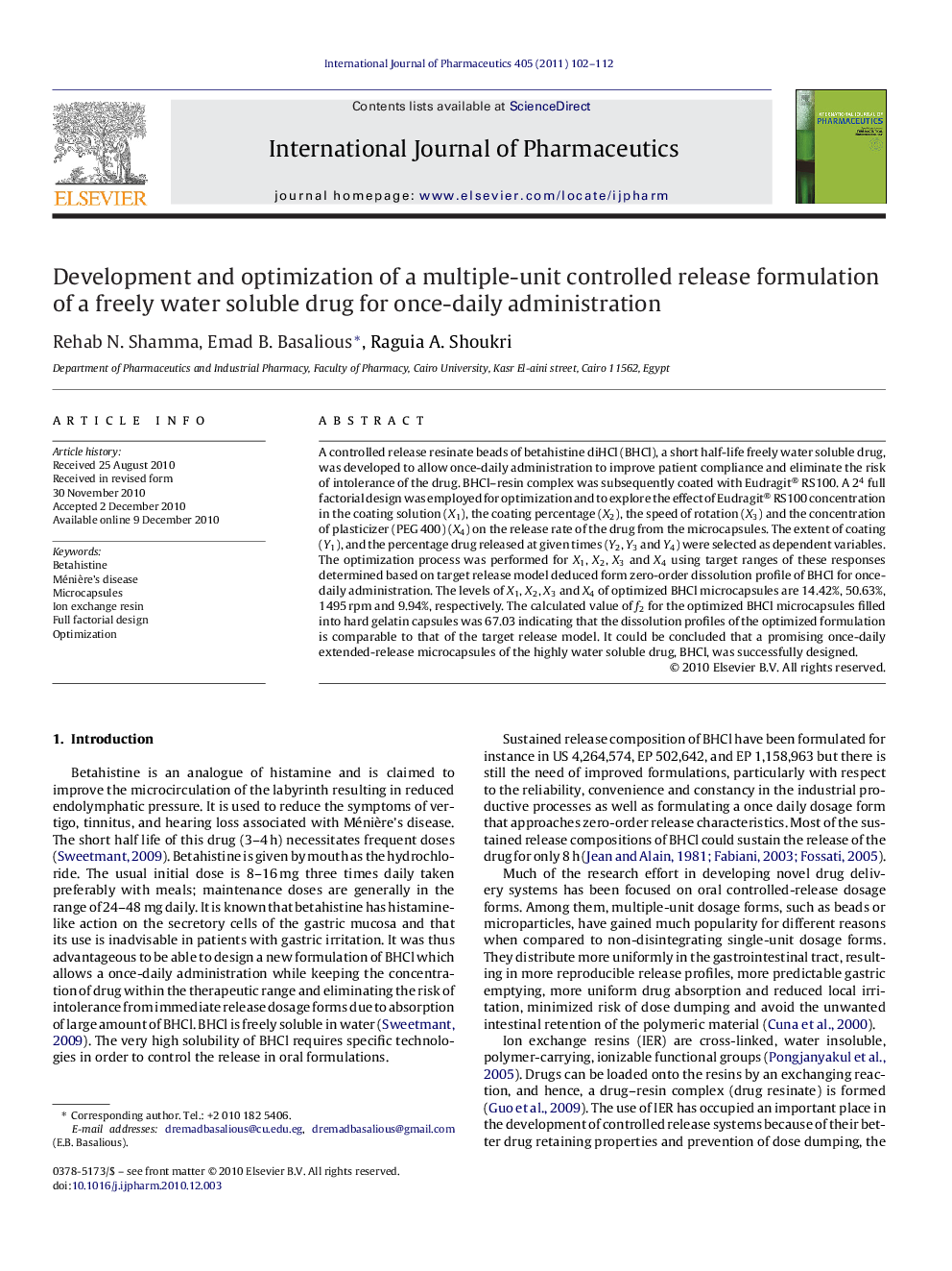 Development and optimization of a multiple-unit controlled release formulation of a freely water soluble drug for once-daily administration